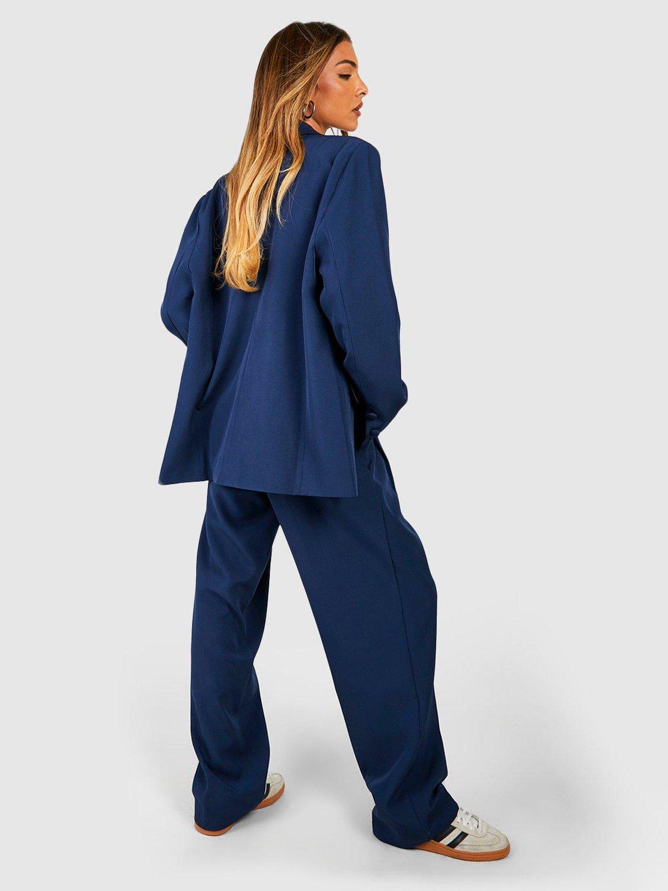 boohoo-pleat-front-straight-leg-trousers-navystillFront