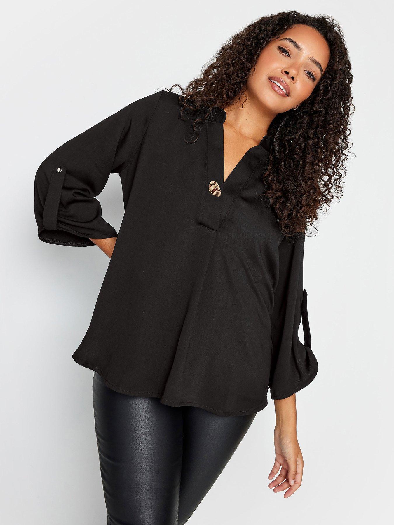 mco-turn-back-sleeve-blouse-black