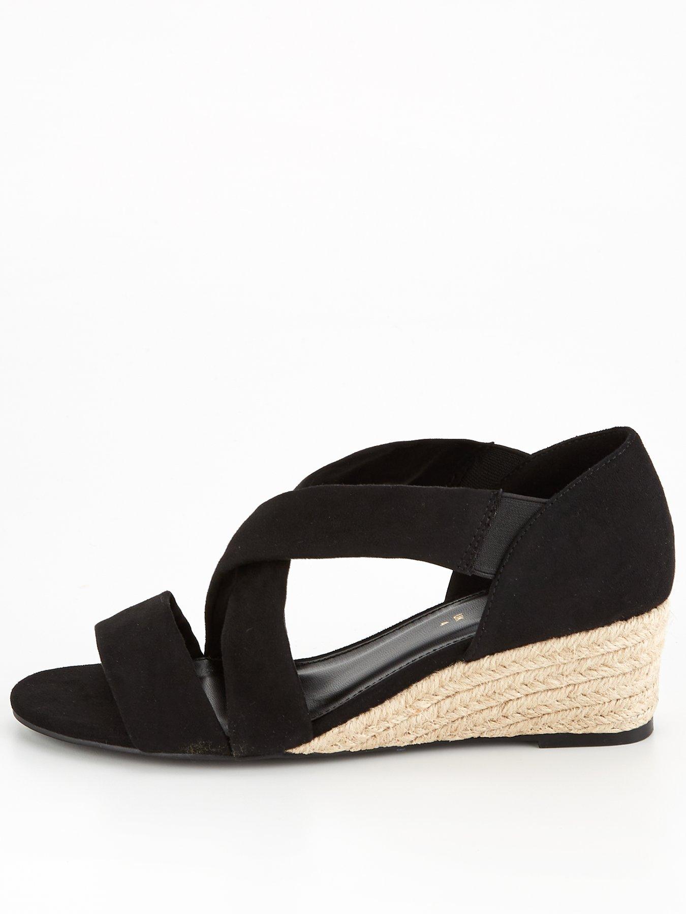 V by Very Low Strappy Wedge Sandal Black Very Ireland