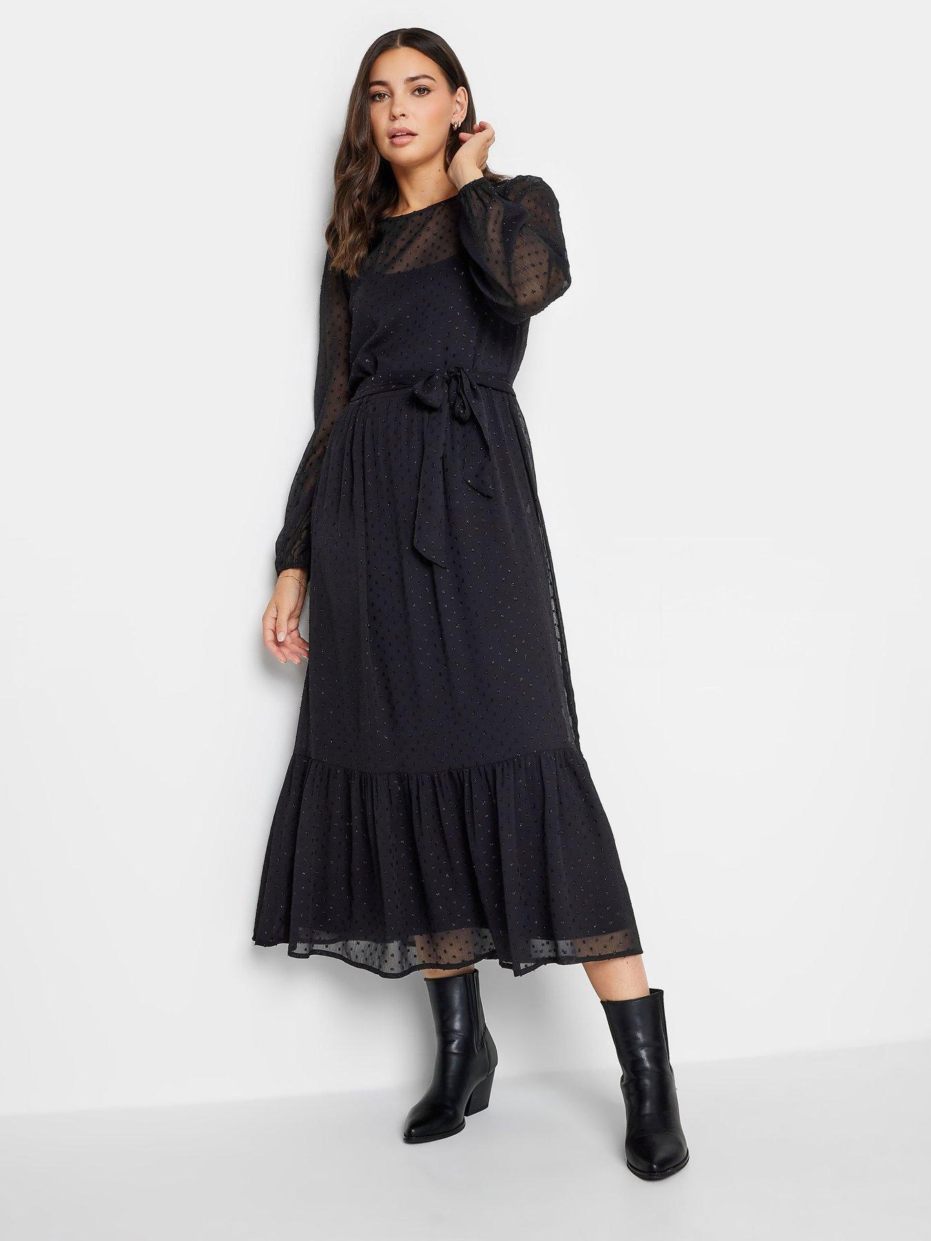 Dobby Tiered Dress Black