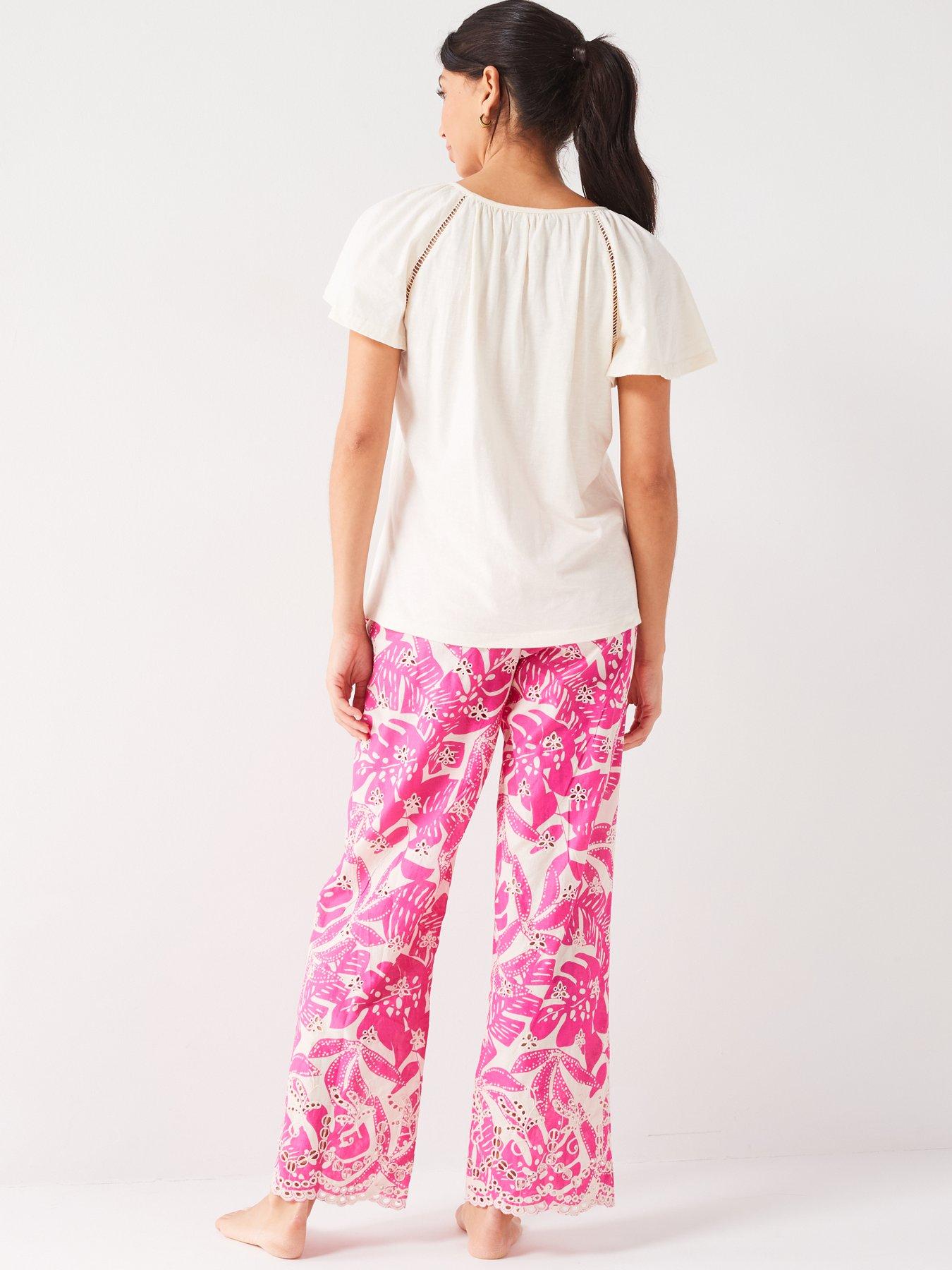 v-by-very-short-sleeve-flutter-sleeve-top-with-ladder-trim-detail-and-broiderie-trousers-pj-set-pinkstillFront