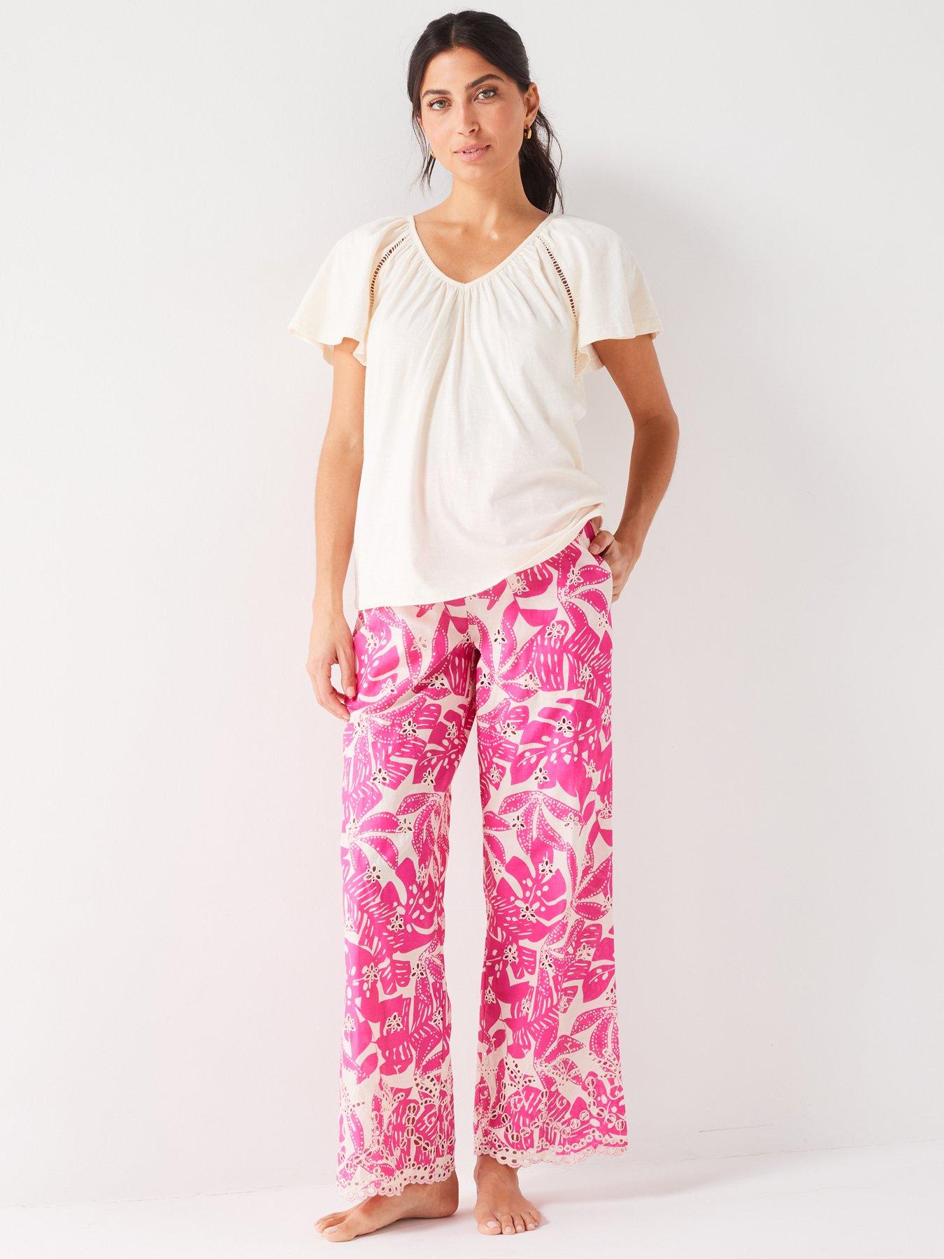 v-by-very-short-sleeve-flutter-sleeve-top-with-ladder-trim-detail-and-broiderie-trousers-pj-set-pinkback