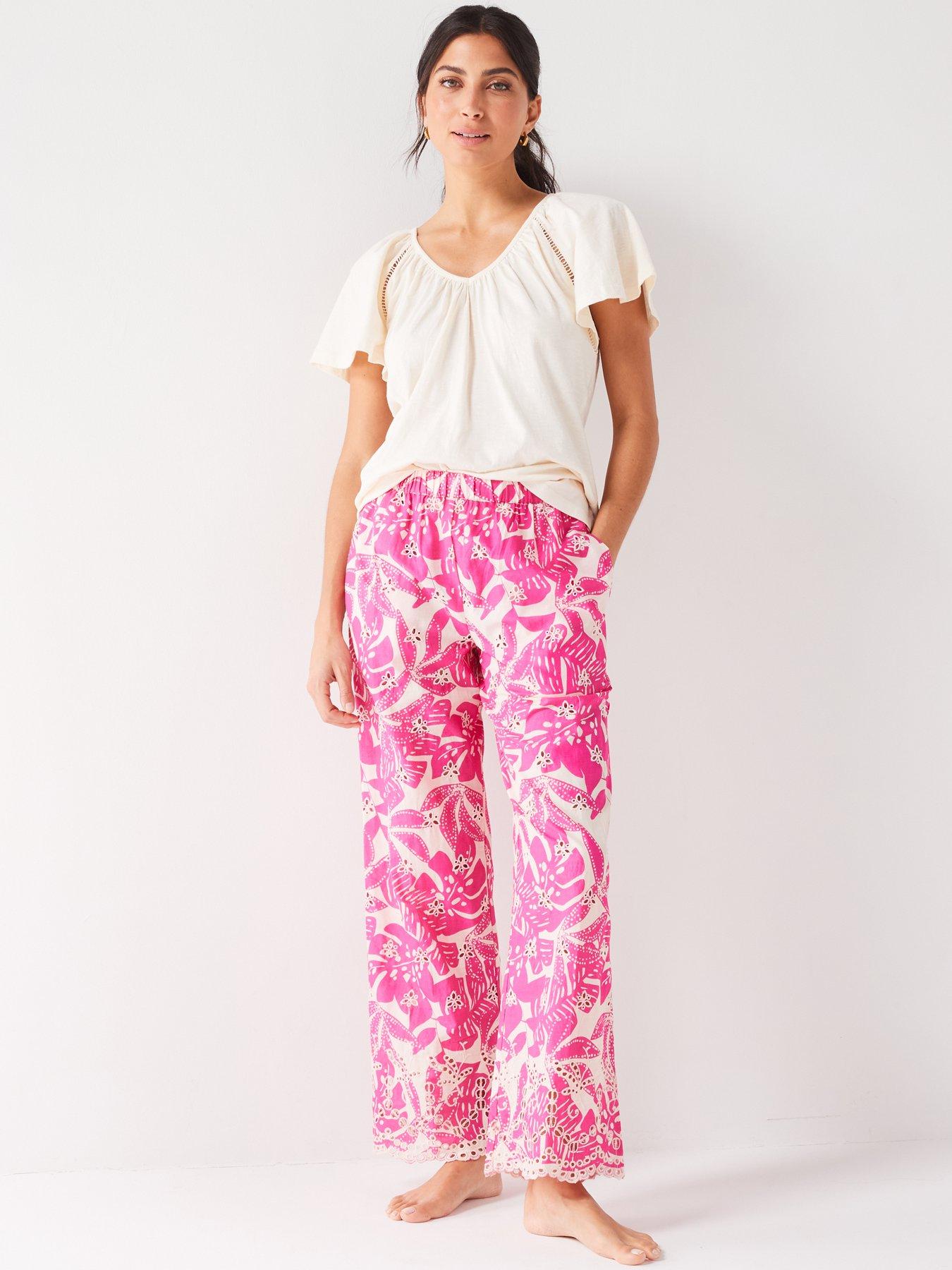 v-by-very-short-sleeve-flutter-sleeve-top-with-ladder-trim-detail-and-broiderie-trousers-pj-set-pinkdetail