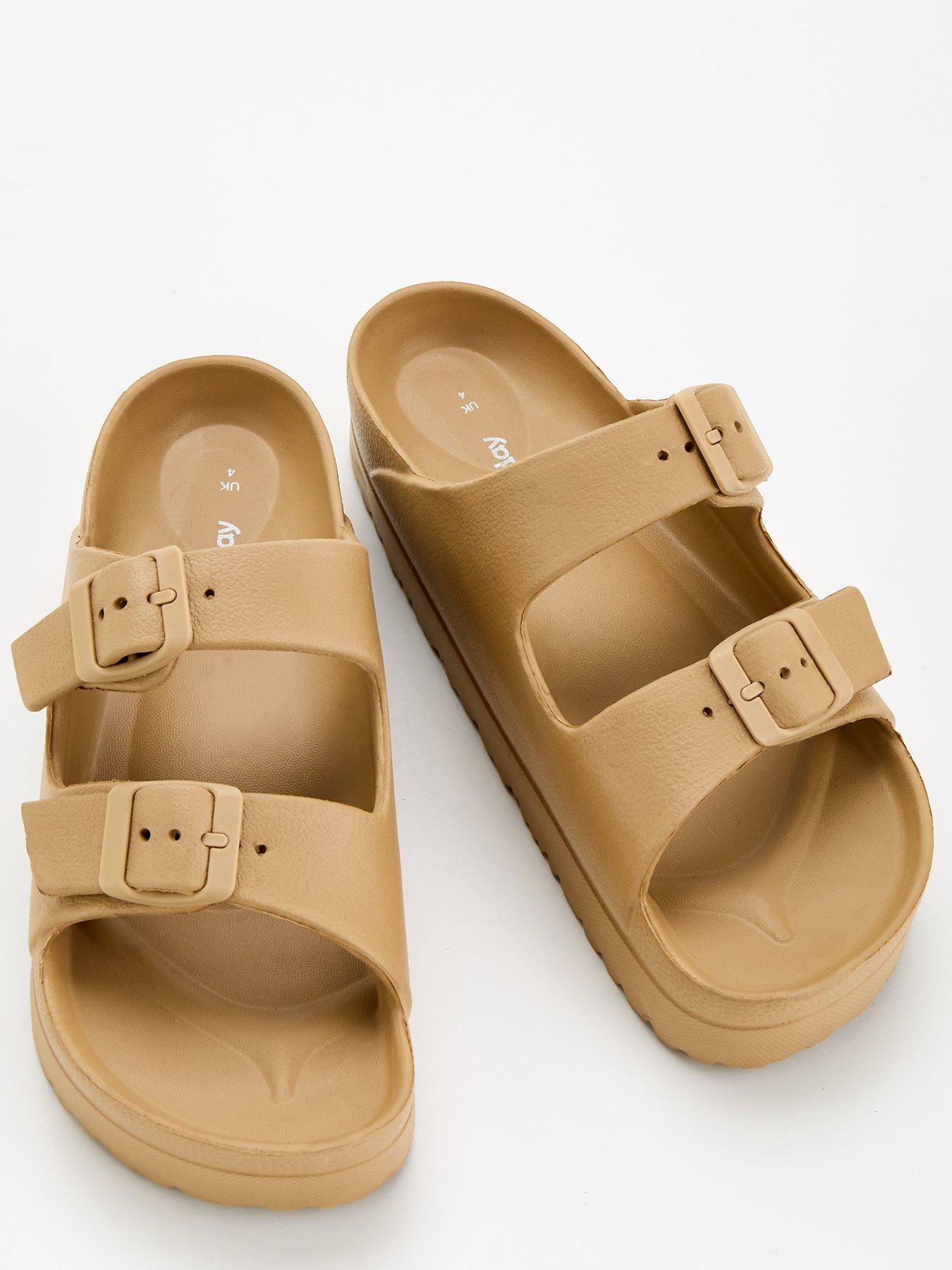 everyday-twin-strap-buckle-slider-sandal-brownoutfit