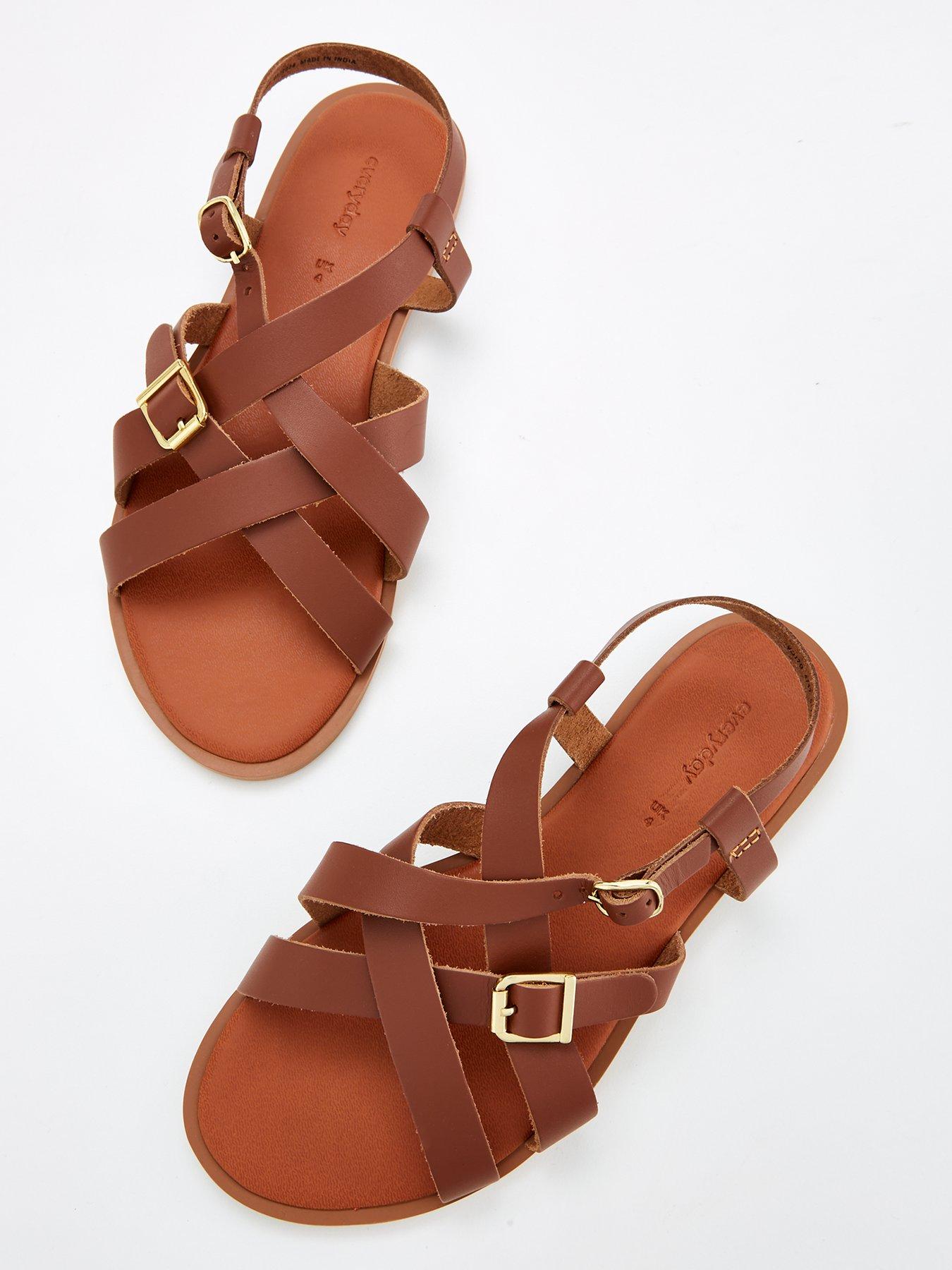 everyday-wide-fit-leather-buckle-strappy-sandal-brownoutfit