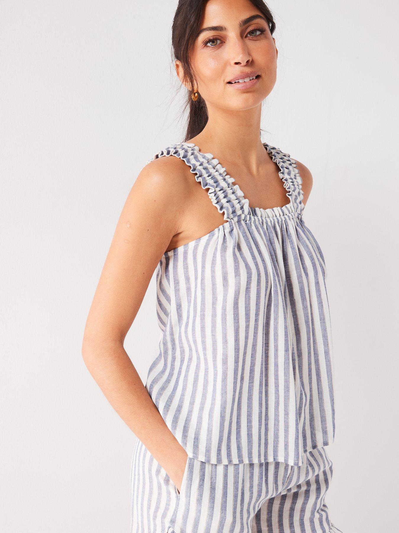 v-by-very-frill-sleeve-lurex-detail-short-pj-set-bluedetail