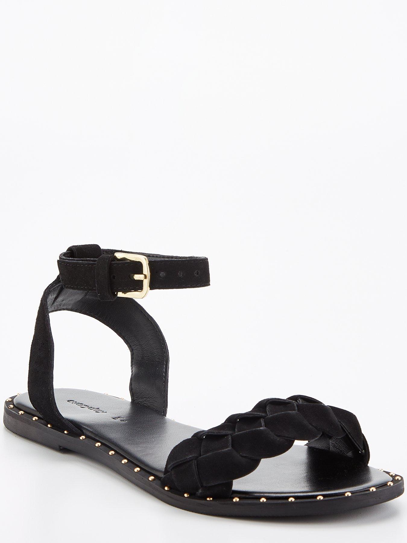 everyday-leather-weave-strap-sandal-with-studs--blackstillFront