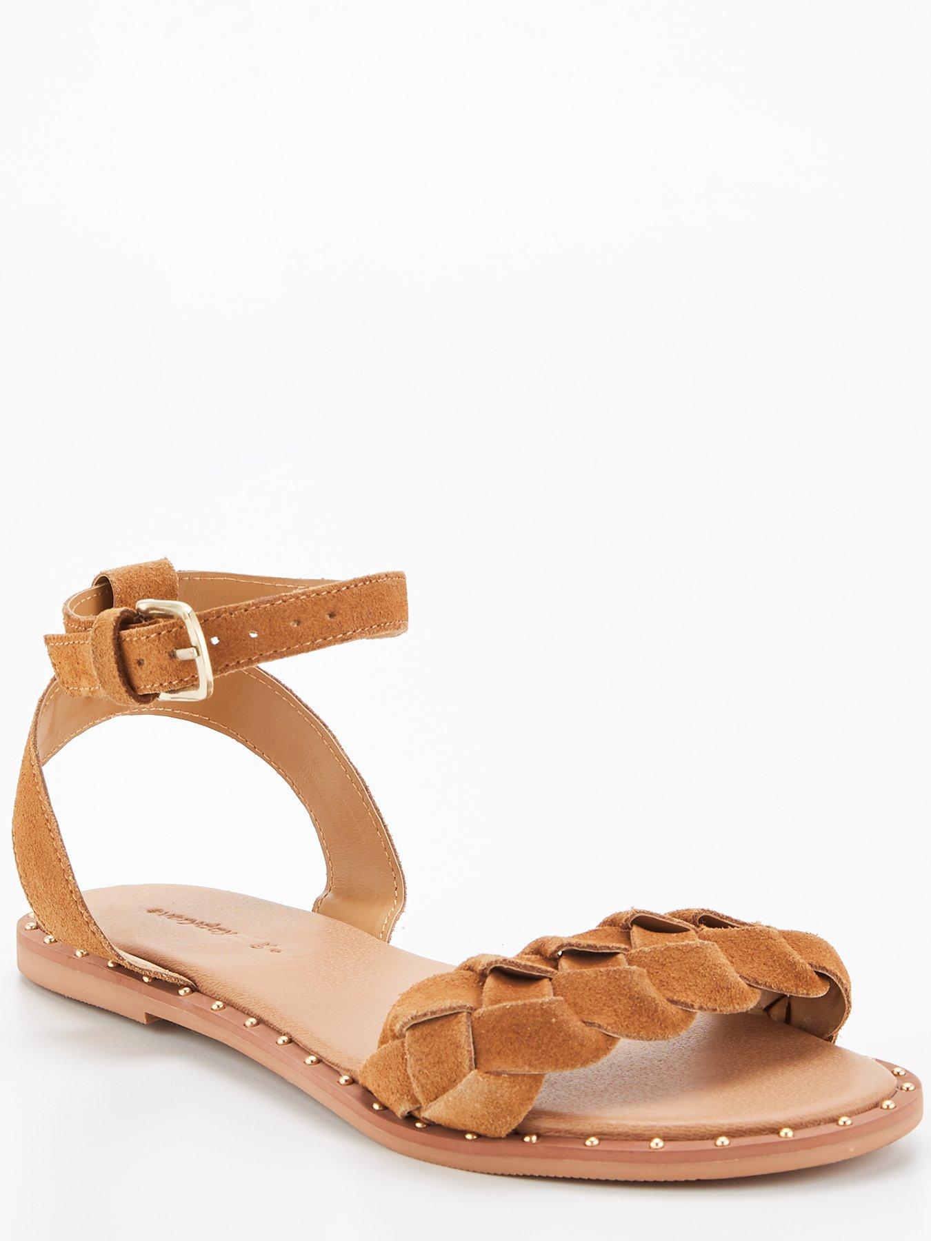 everyday-leather-weave-strap-sandal-with-studs-brownstillFront