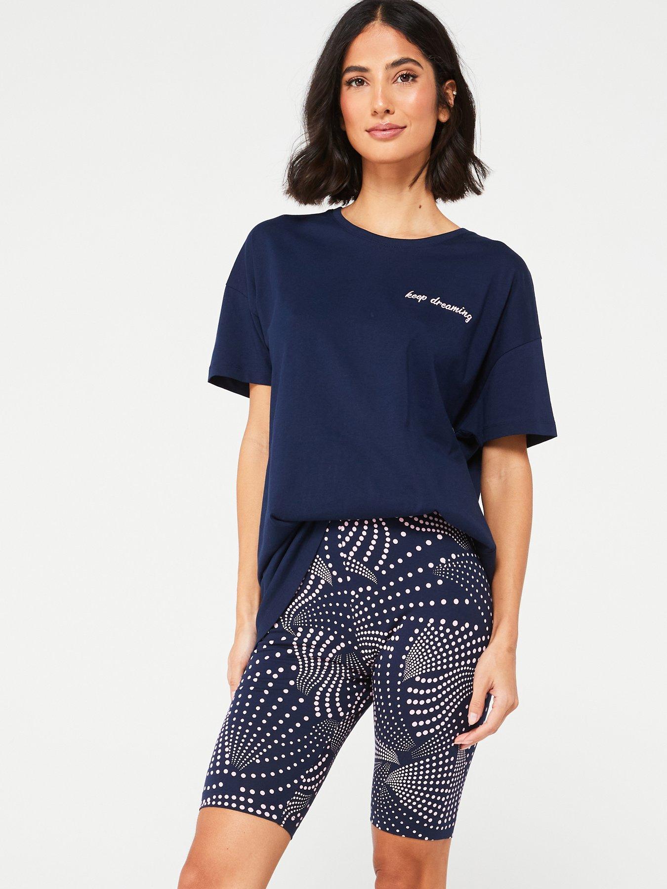 Longline Top with Cycling Short Pyjama Set Navy