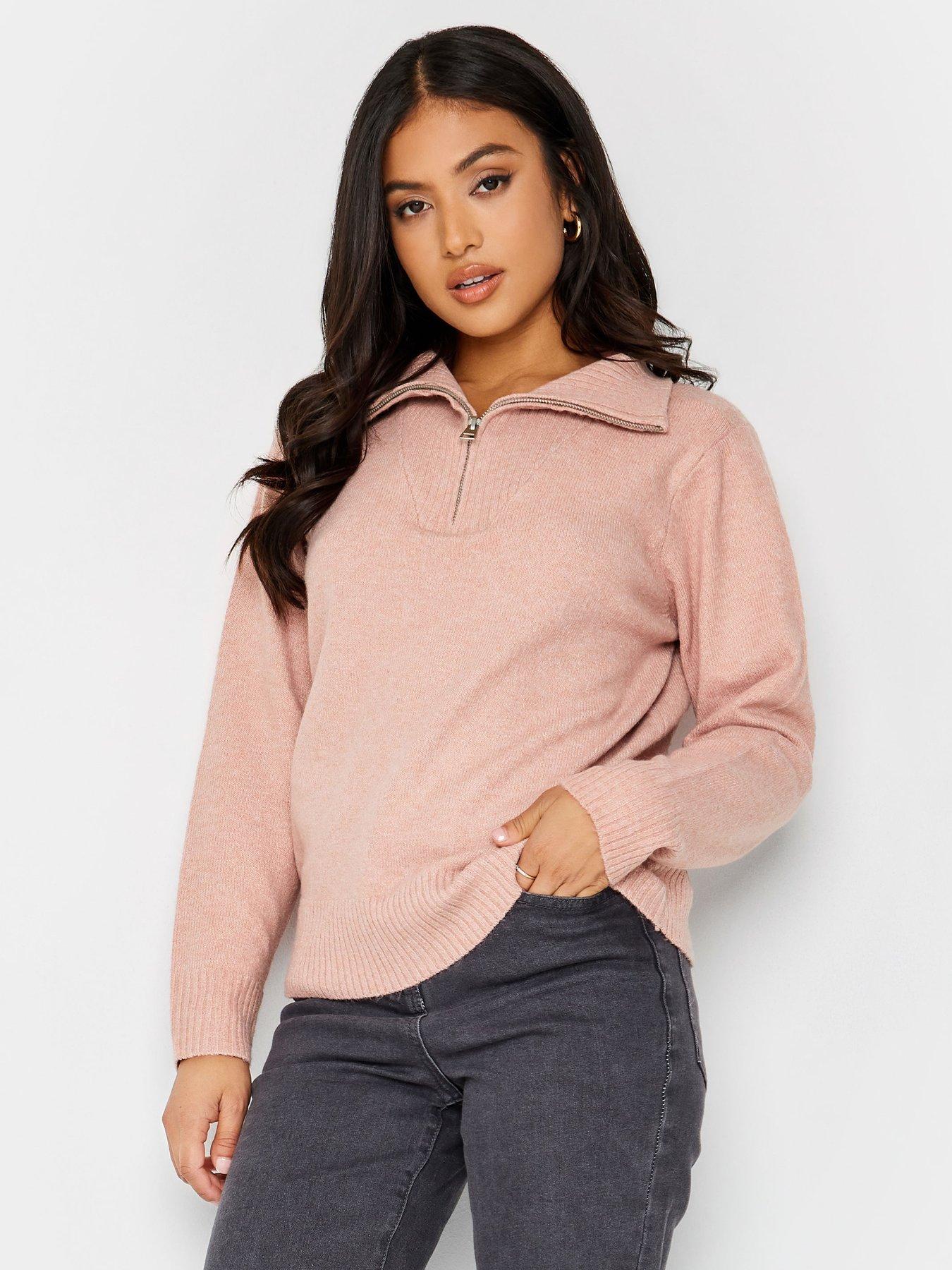 pixiegirl-petite-zip-funnel-neck-jumper-pink