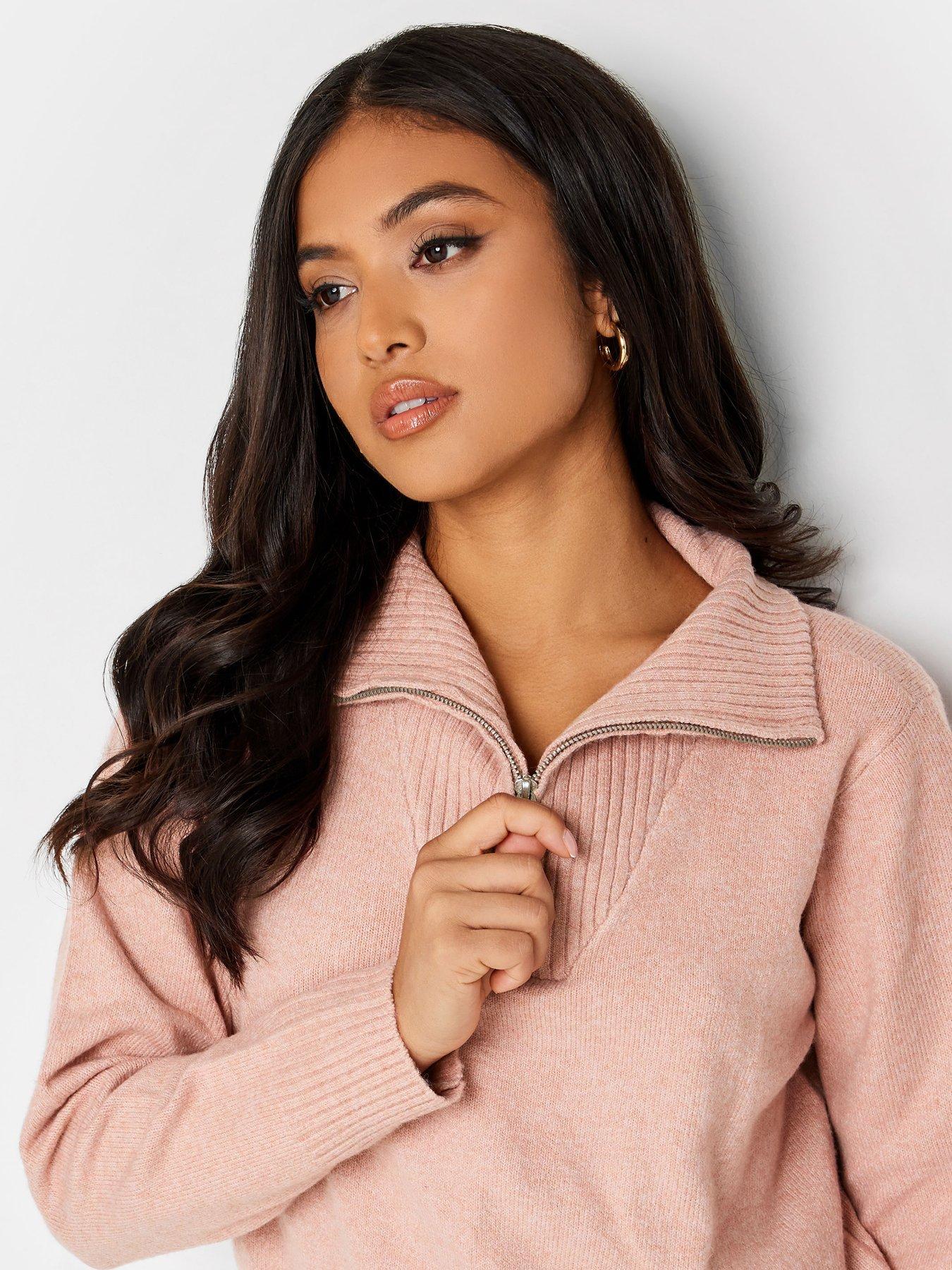 pixiegirl-petite-zip-funnel-neck-jumper-pinkoutfit