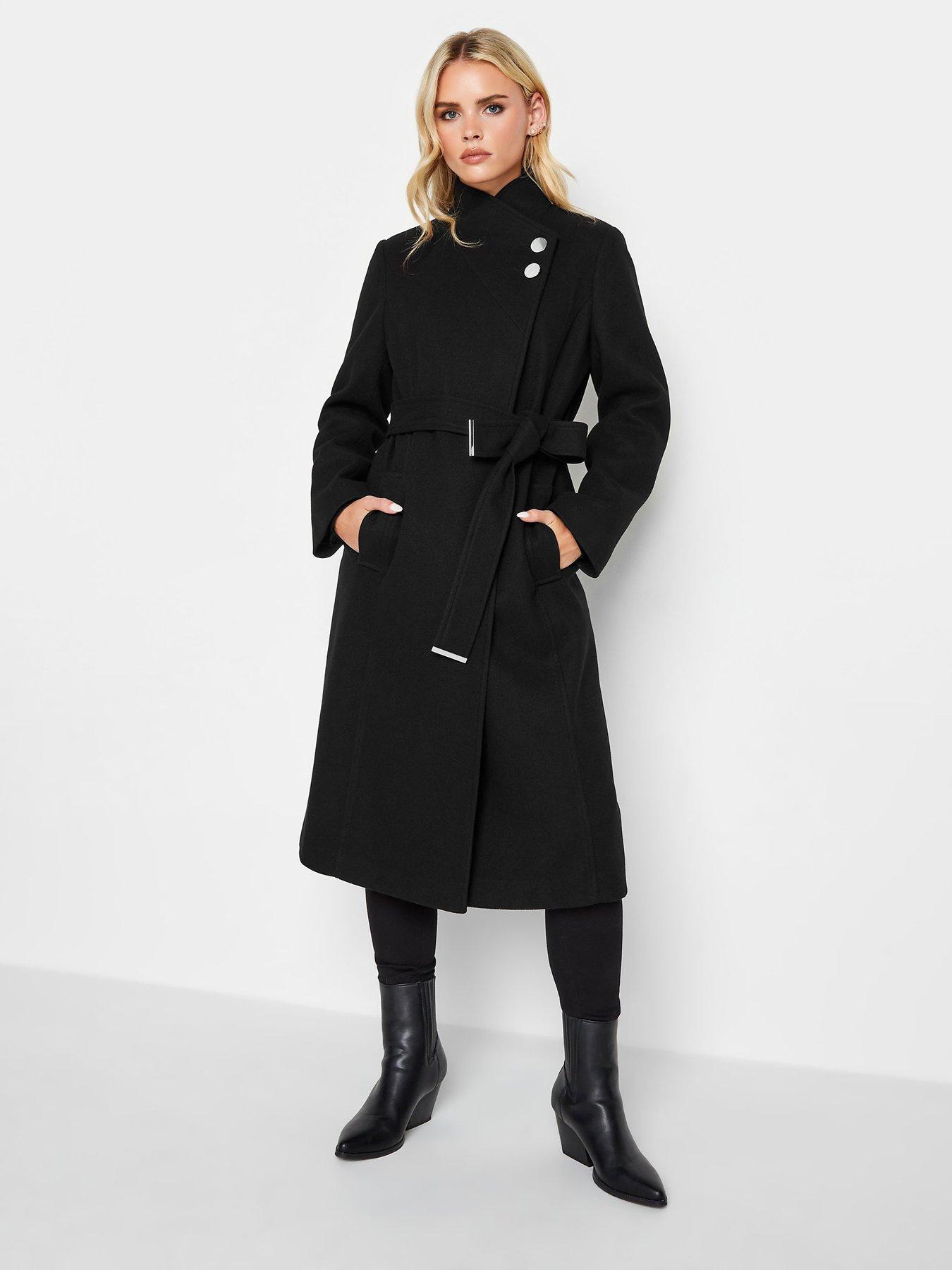 Petite black wrap coat best sale