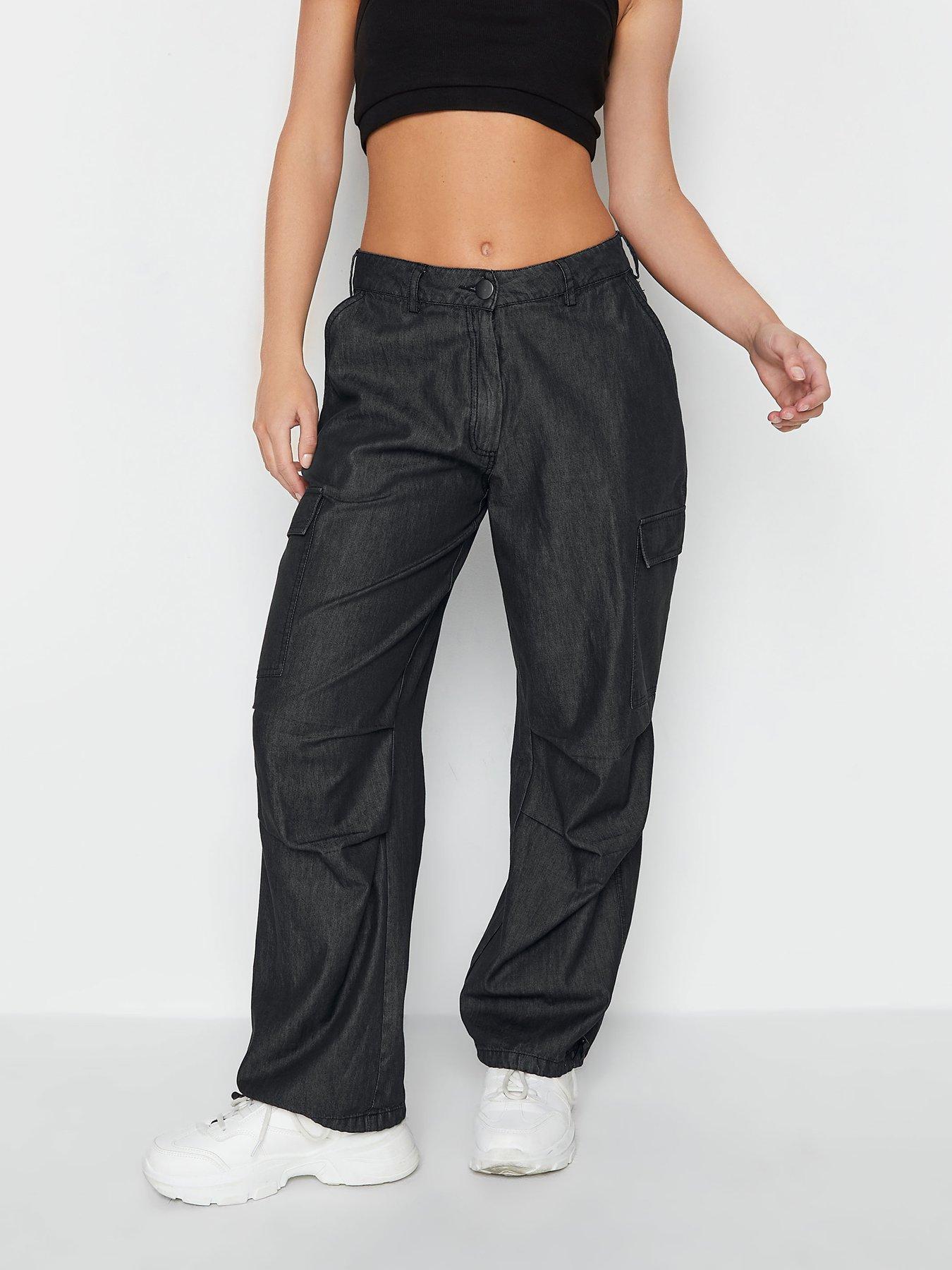 PixieGirl Petite Washed Denim Parachute Trouser