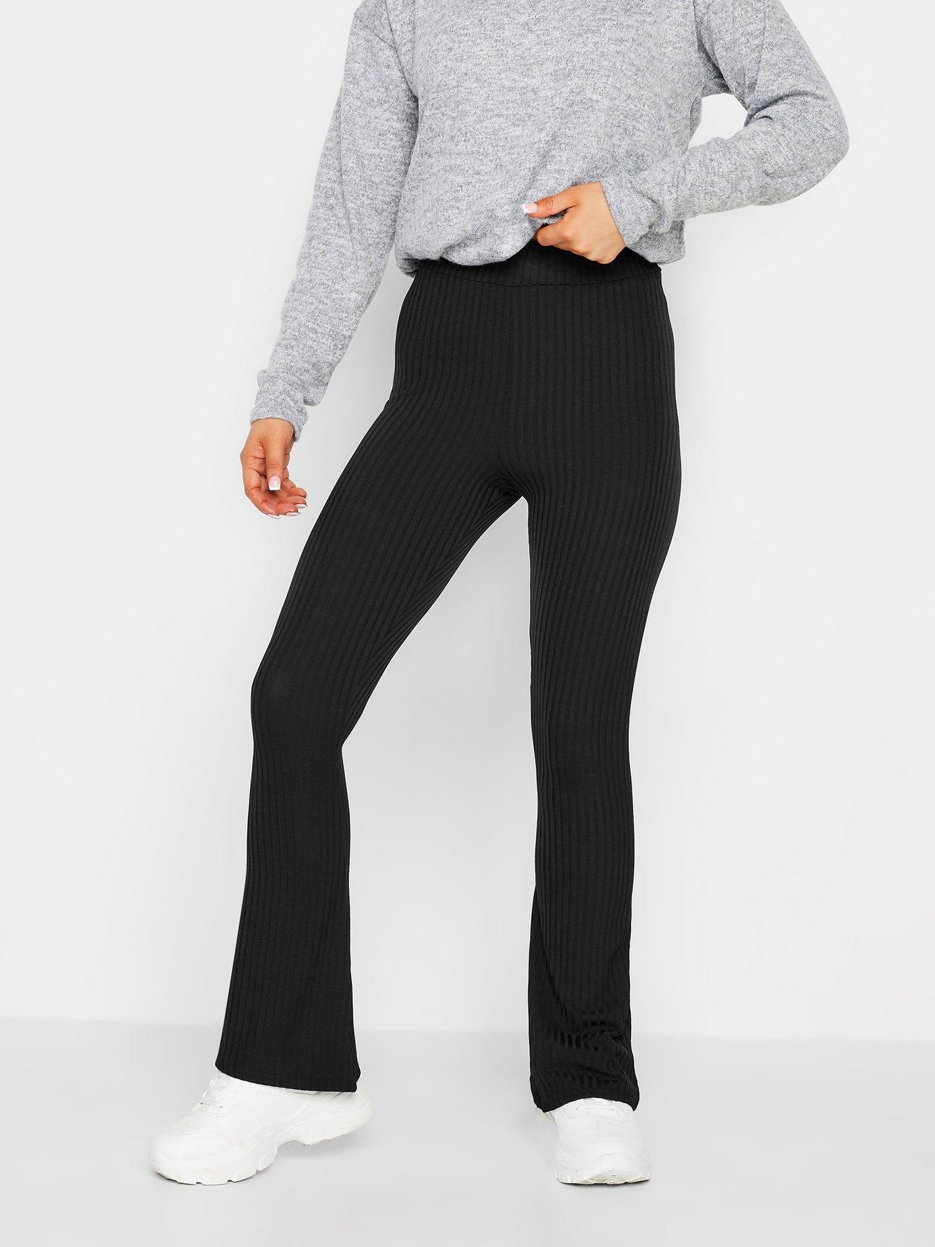 PixieGirl Petite Ribbed Flare Trouser - Black