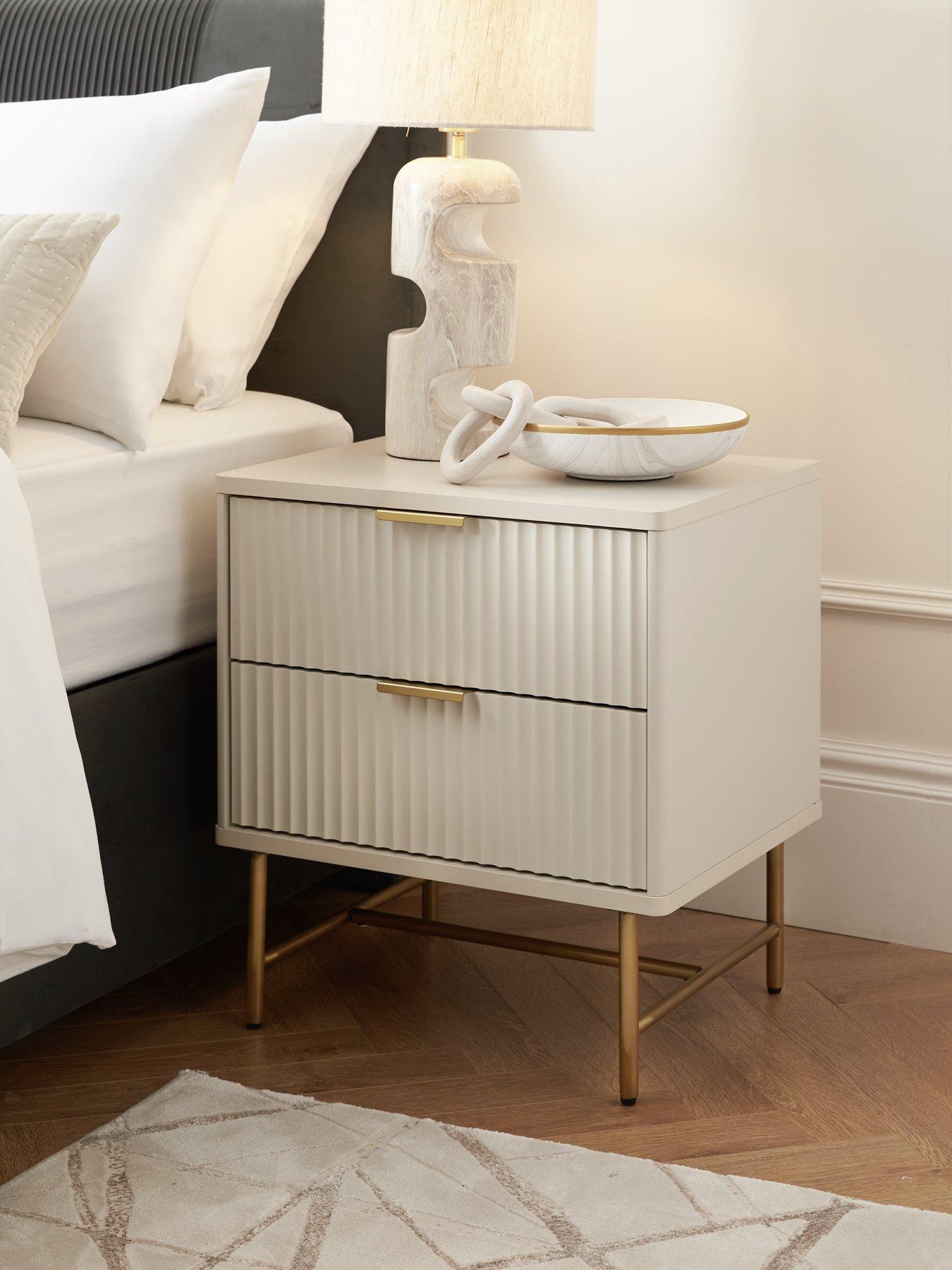 Image 1 of 5 of The Very Collection Cora 2 Drawer Bedside Chest - Ivory/Brass