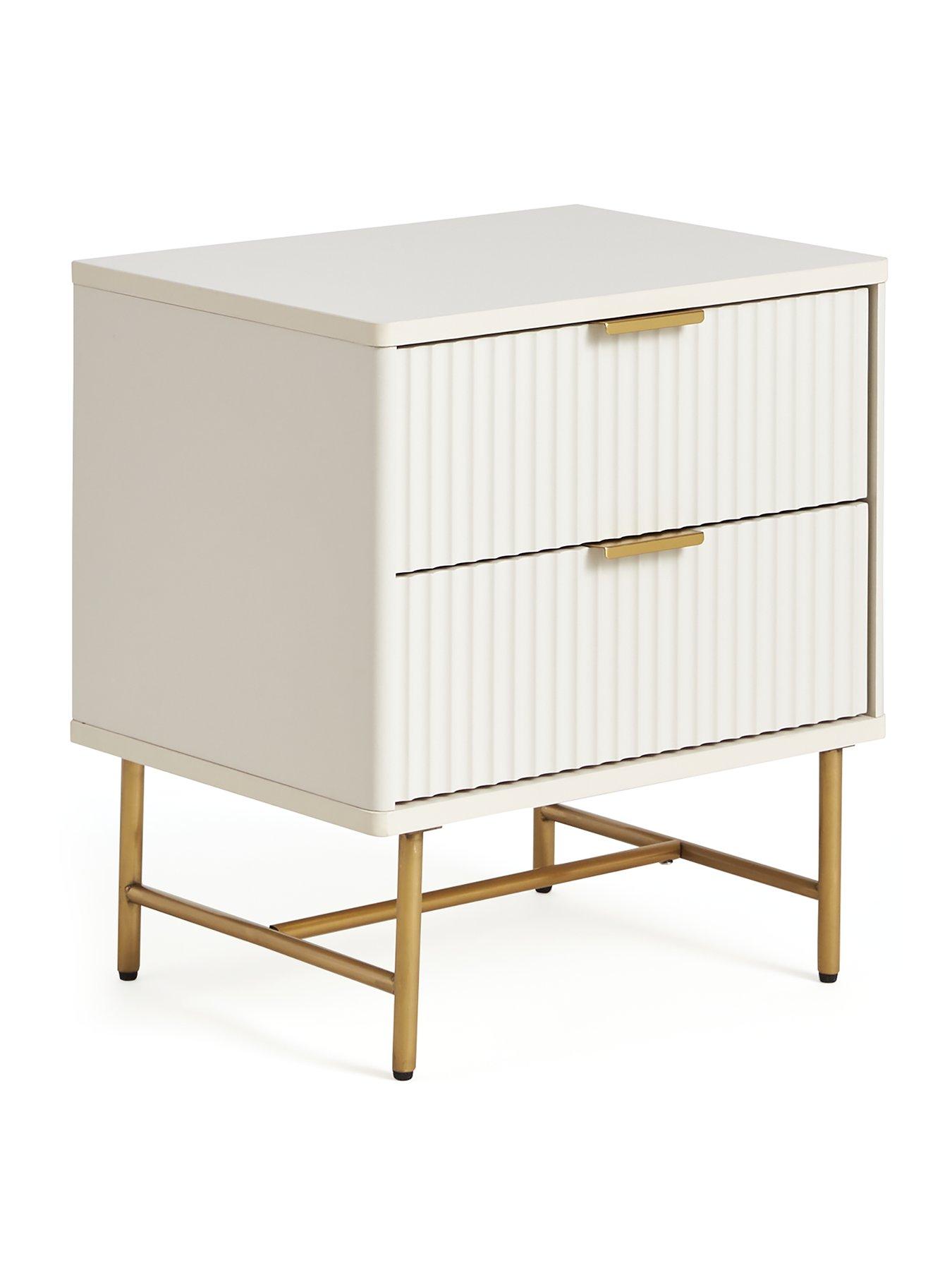 Image 3 of 5 of The Very Collection Cora 2 Drawer Bedside Chest - Ivory/Brass