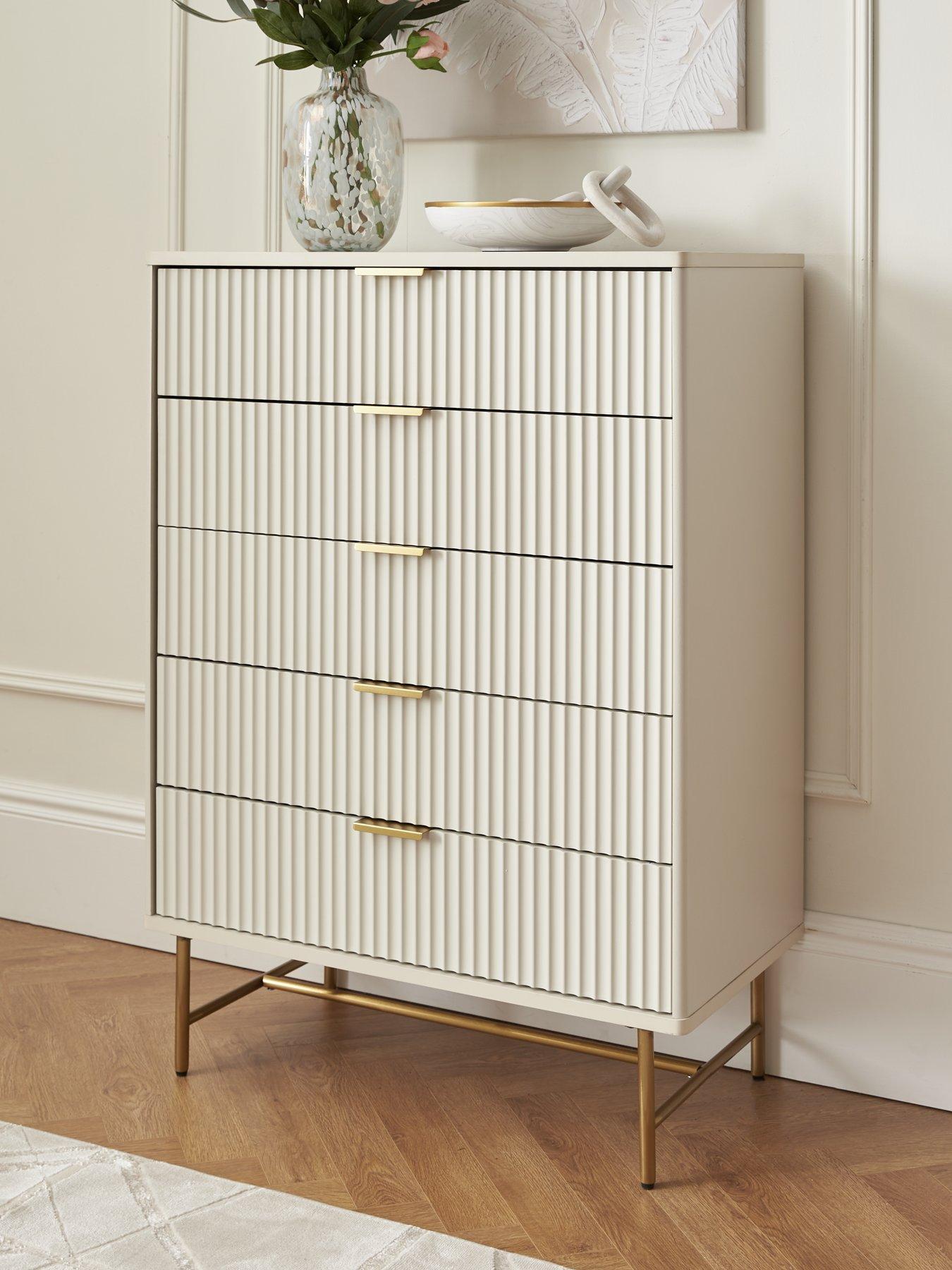 Image 1 of 6 of The Very Collection Cora 5 Drawer Chest - Ivory/Brass