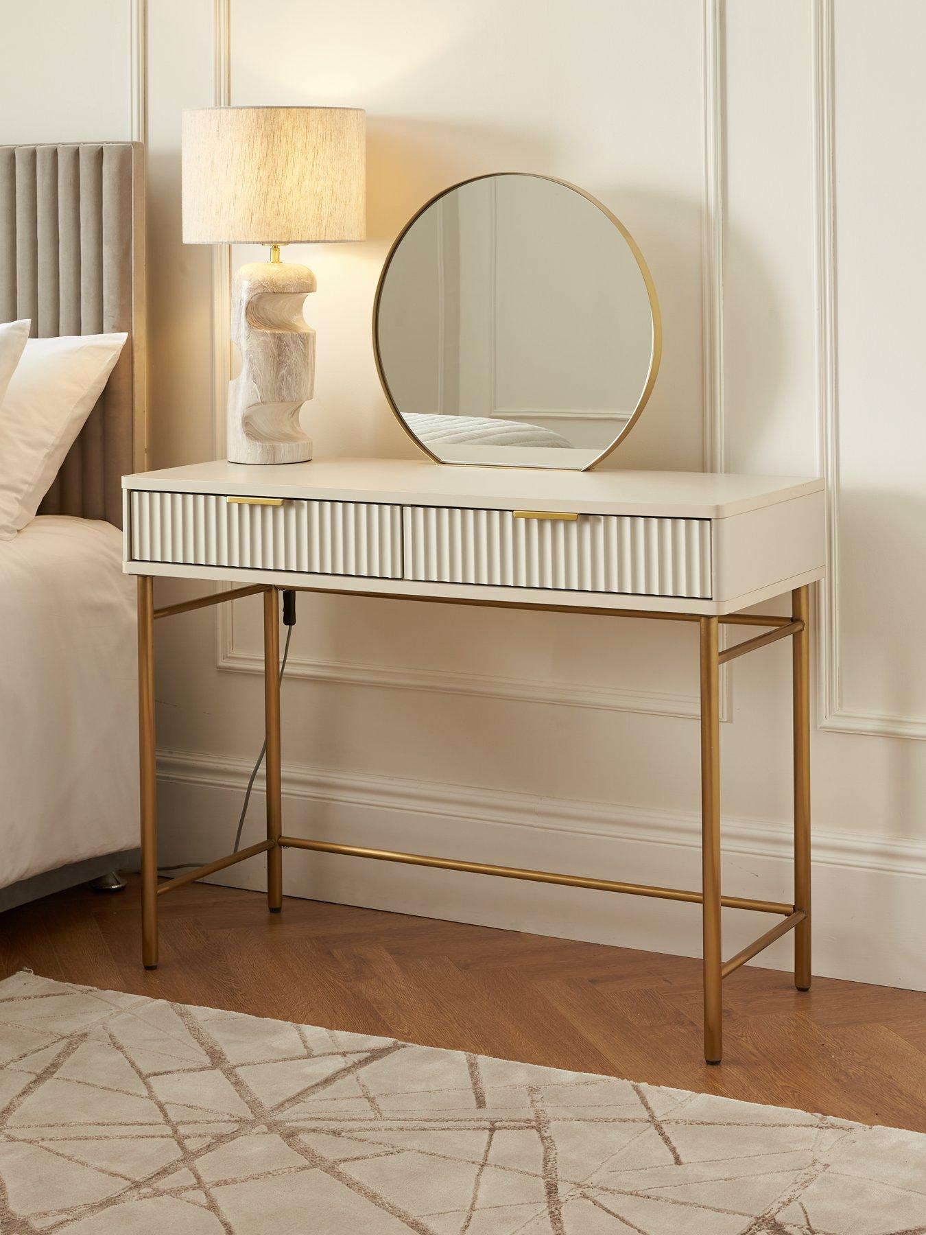 Image 1 of 6 of Very Home Cora Dressing Table and Mirror Set&nbsp;- Ivory/Brass