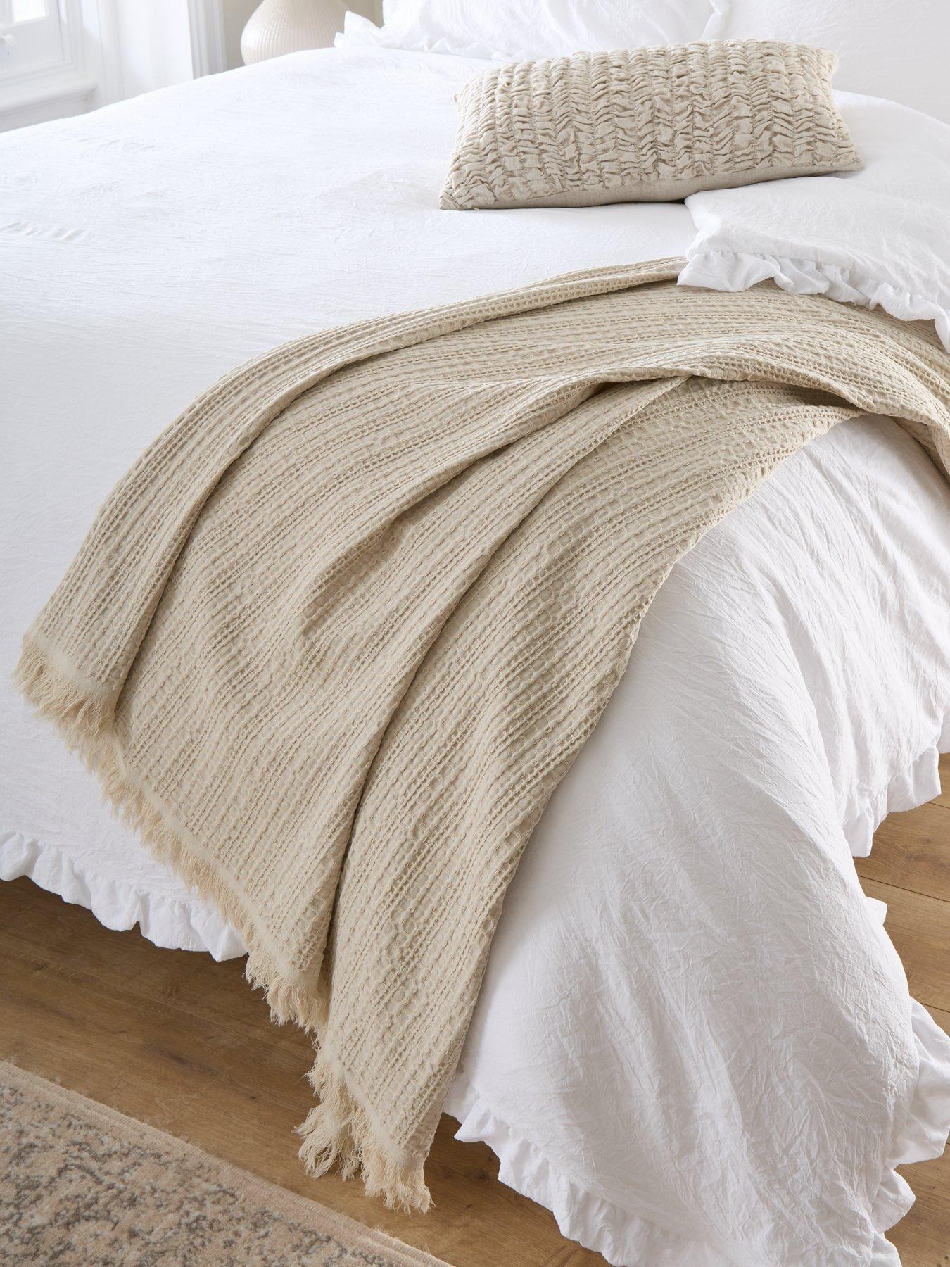 Image 1 of 3 of The Very Collection Textured Waffle Cotton Bedspread Throw &ndash; Natural