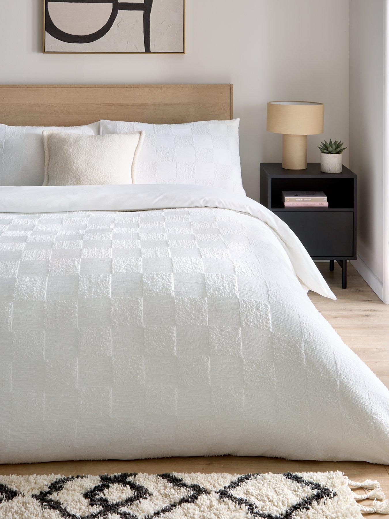 very-home-textured-grid-duvet-cover-set-white