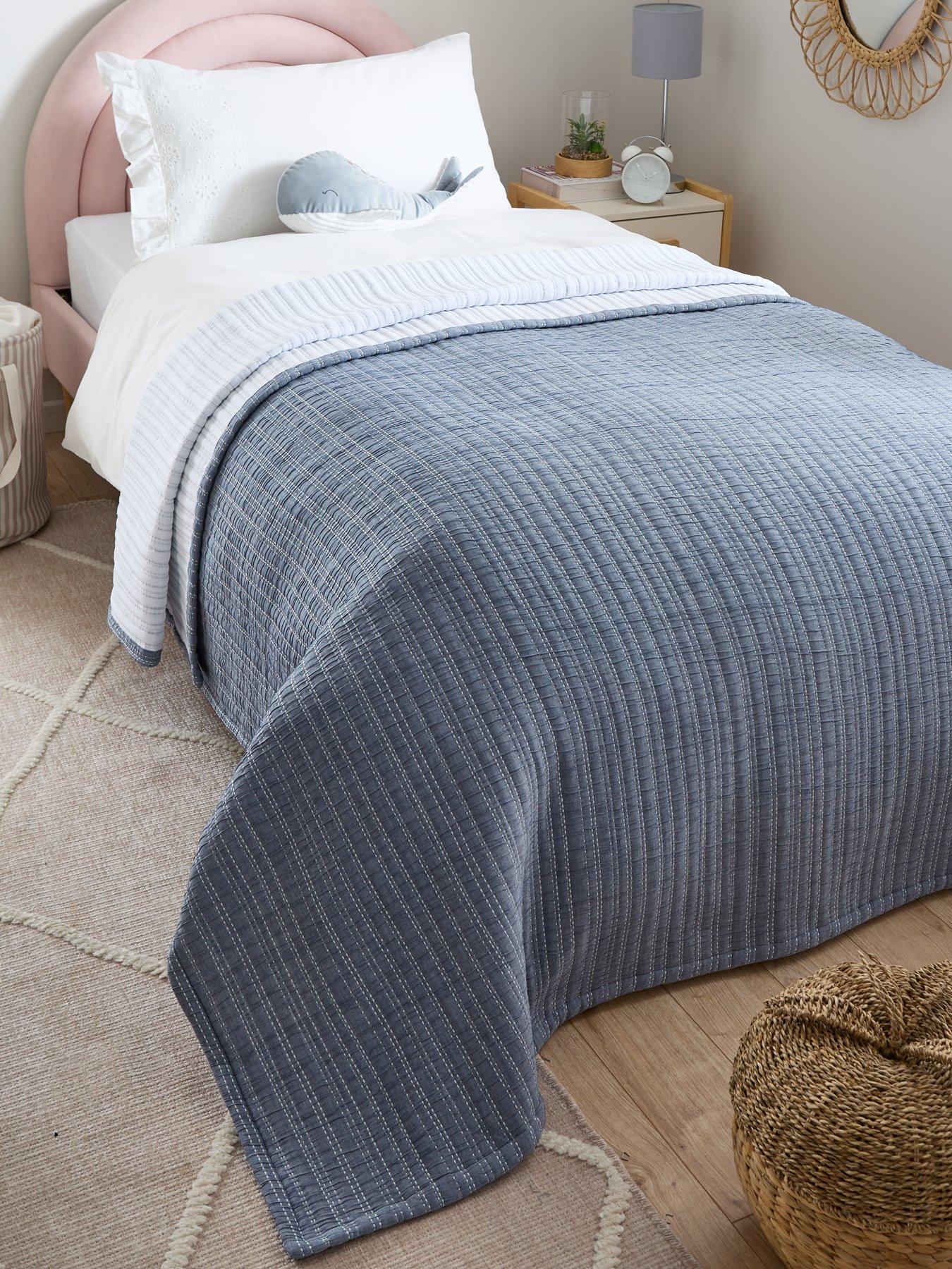 very-home-quilted-stripe-bedspread-throw-blue