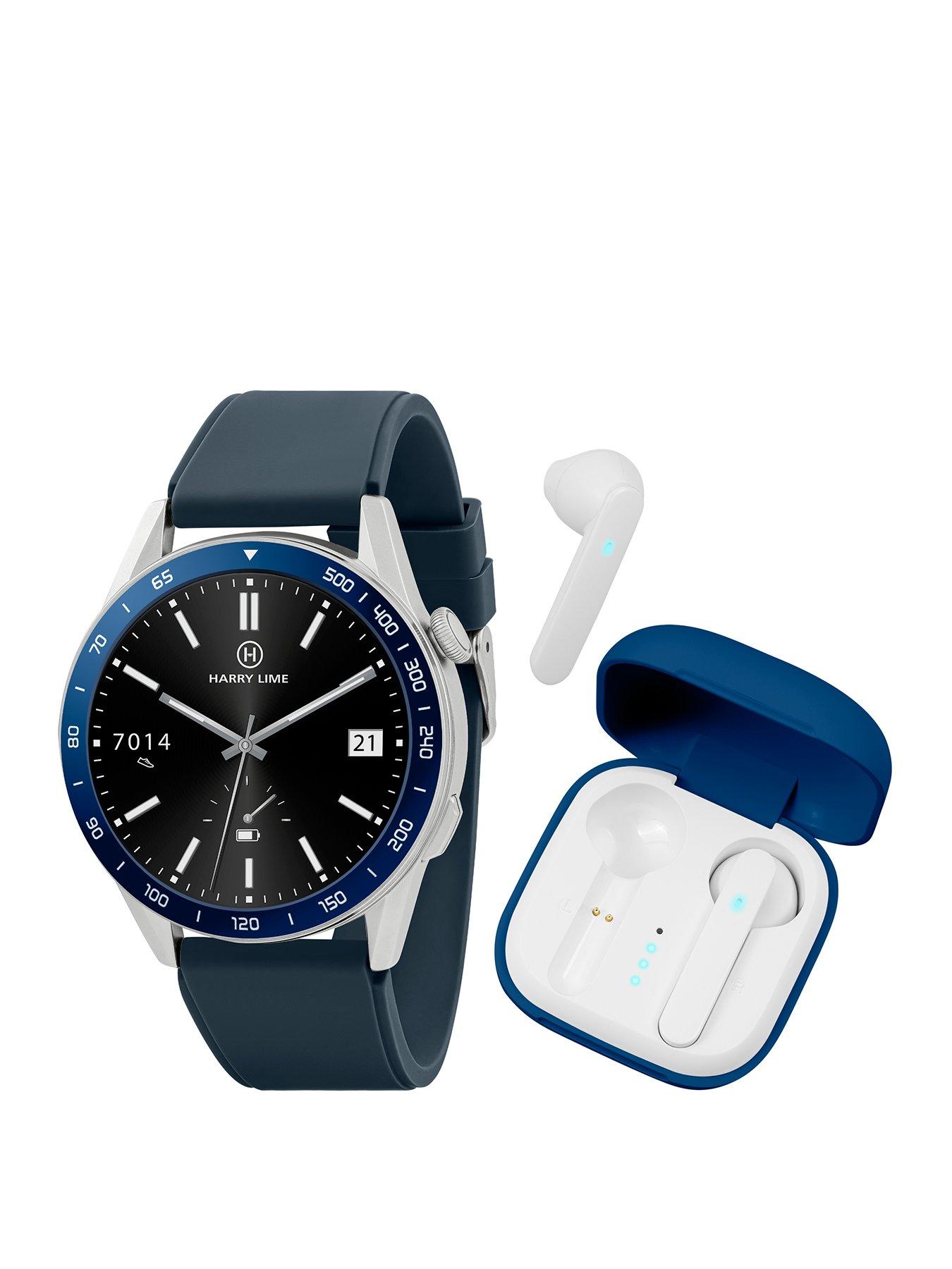 Harry Lime Series 27 Navy Silicone Strap Smart Watch With Blue True Wireless Earphone In Charging Case