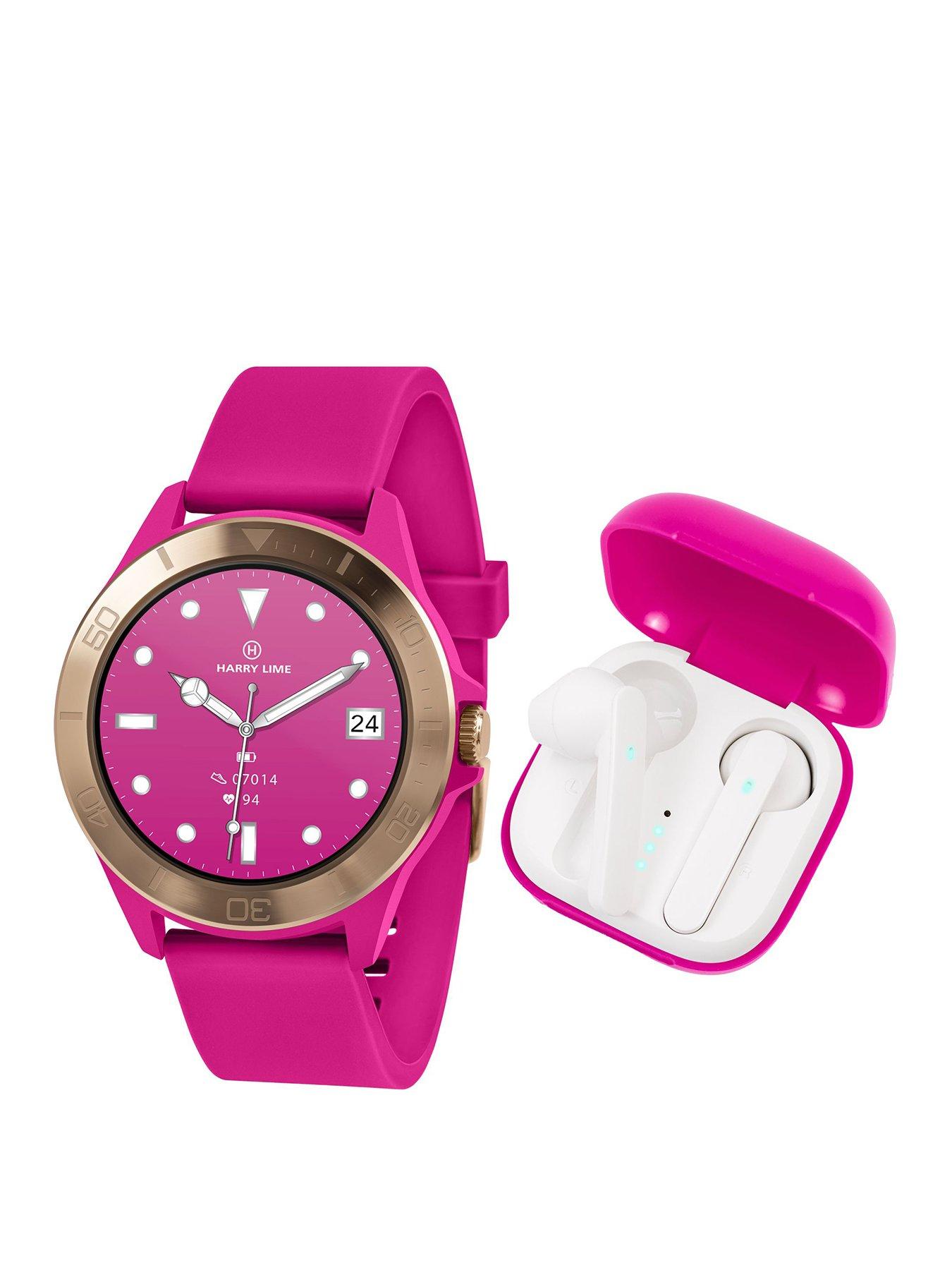 harry-lime-harry-lime-series-7-pink-silicone-strap-smart-watch-with-pink-true-wireless-earphones-in-charging-case