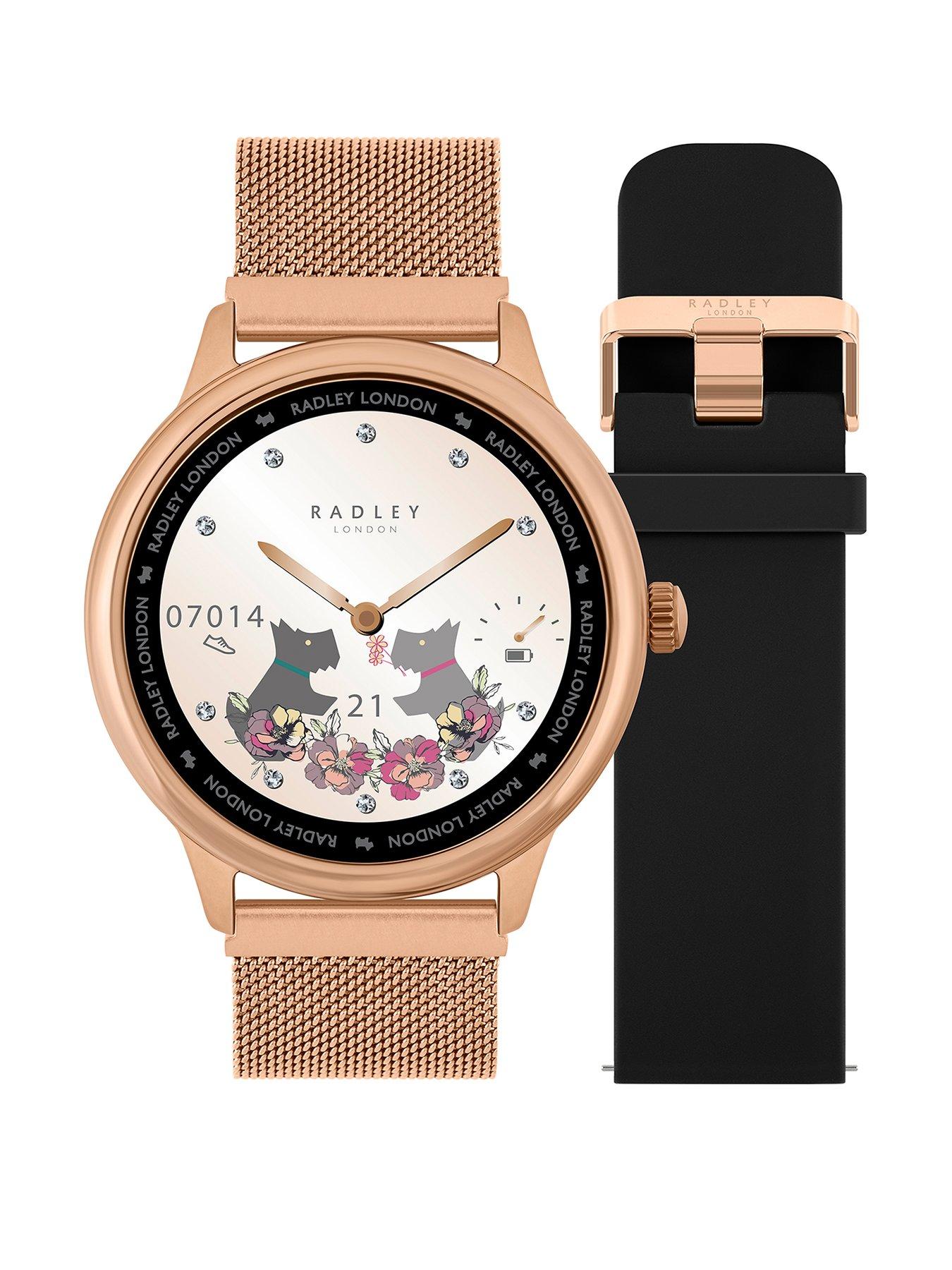 radley-radley-series-19-smart-calling-watch-with-interchangeable-cobweb-rose-gold-mesh-and-black-silicone-strapsfront