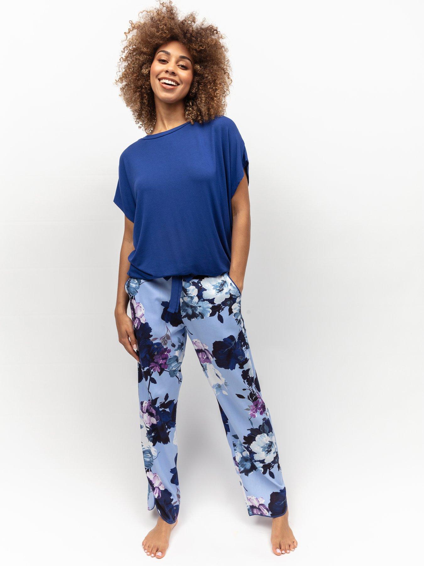 cyberjammies-dark-blue-jersey-slouch-top-floral-print-pyjama