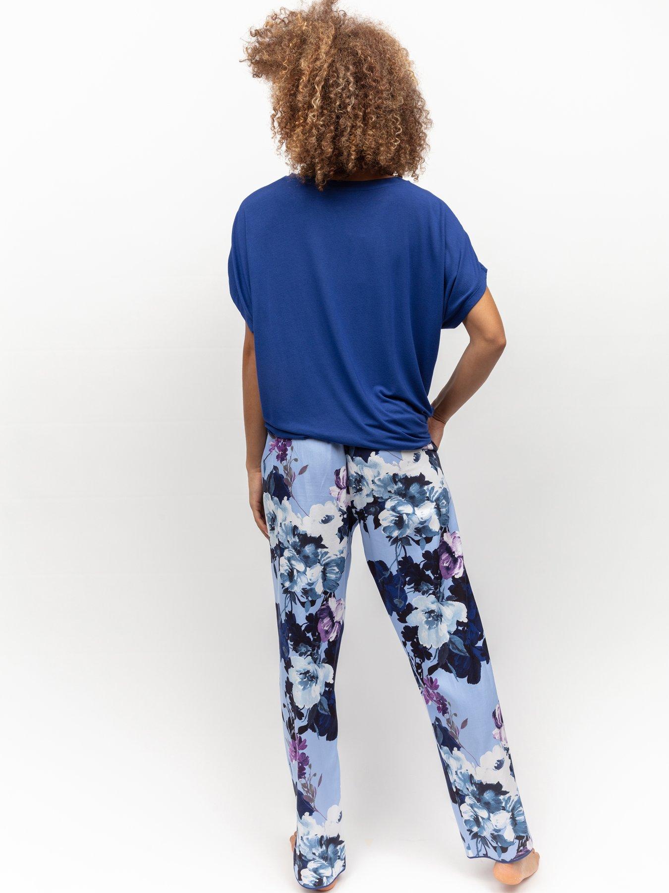 cyberjammies-dark-blue-jersey-slouch-top-floral-print-pyjamastillFront