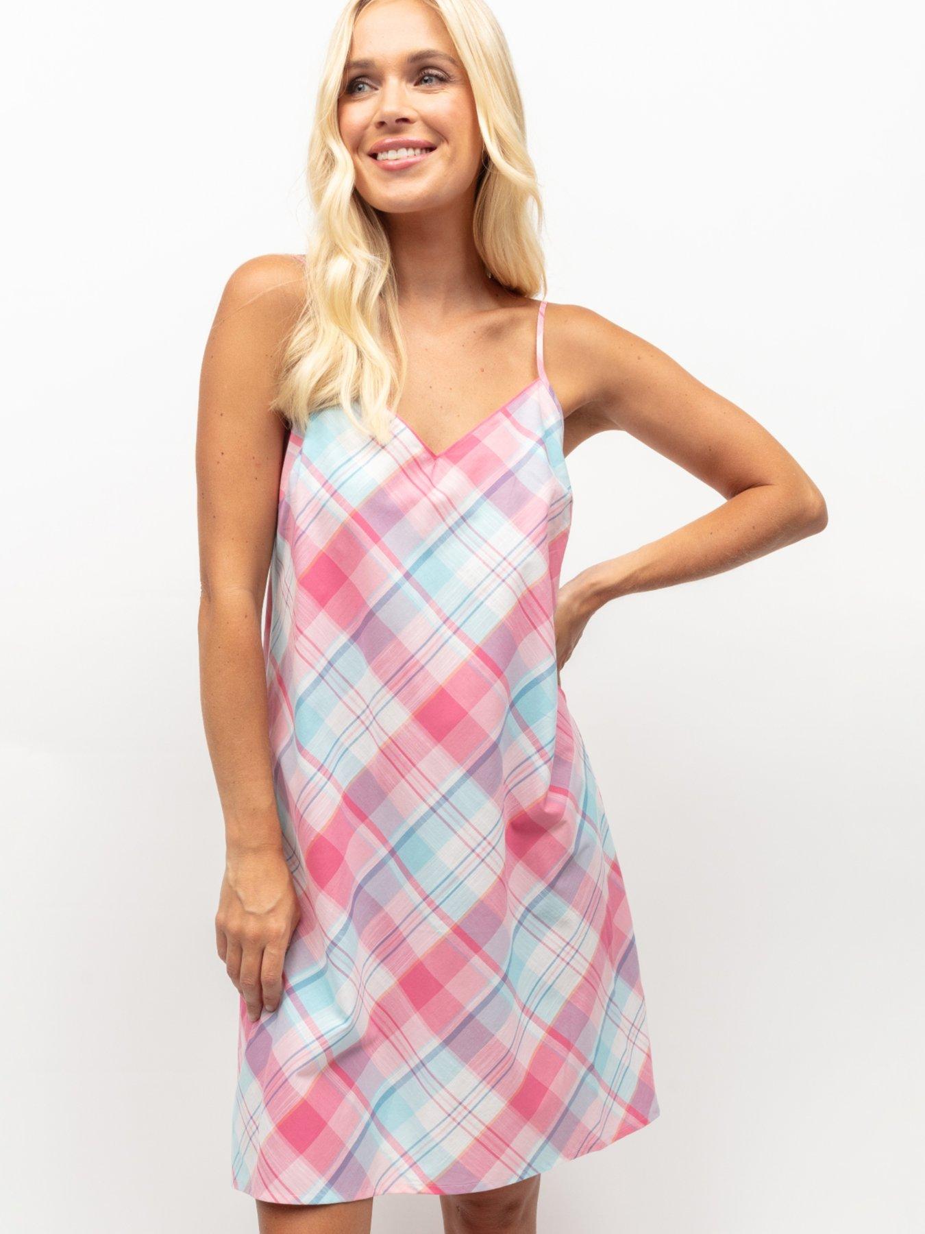 cyberjammies-pink-check-strappy-short-nightdress