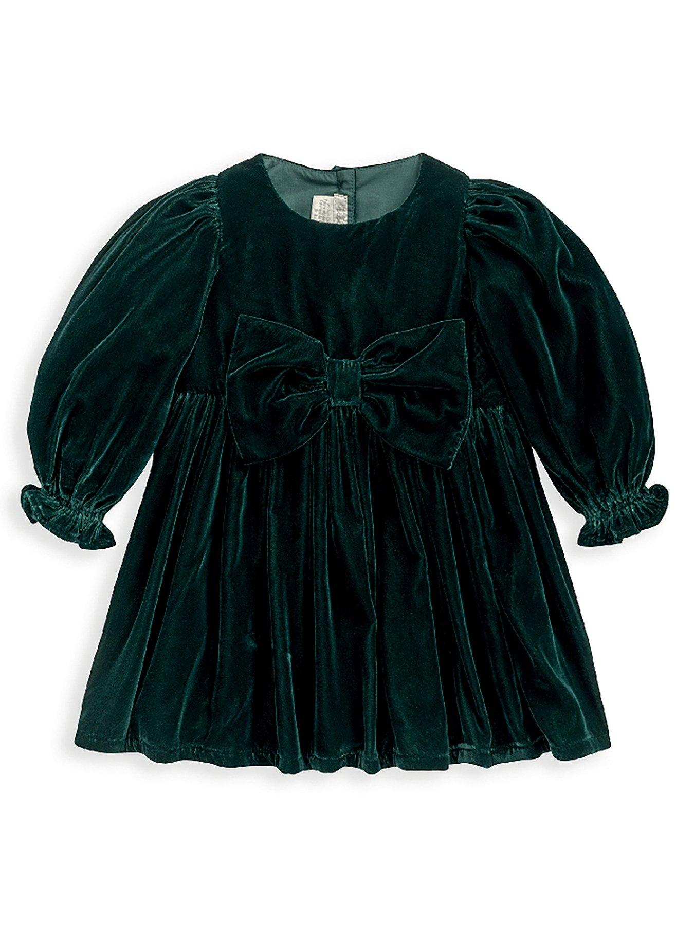 mamas-papas-baby-girls-velvet-bow-dress-green