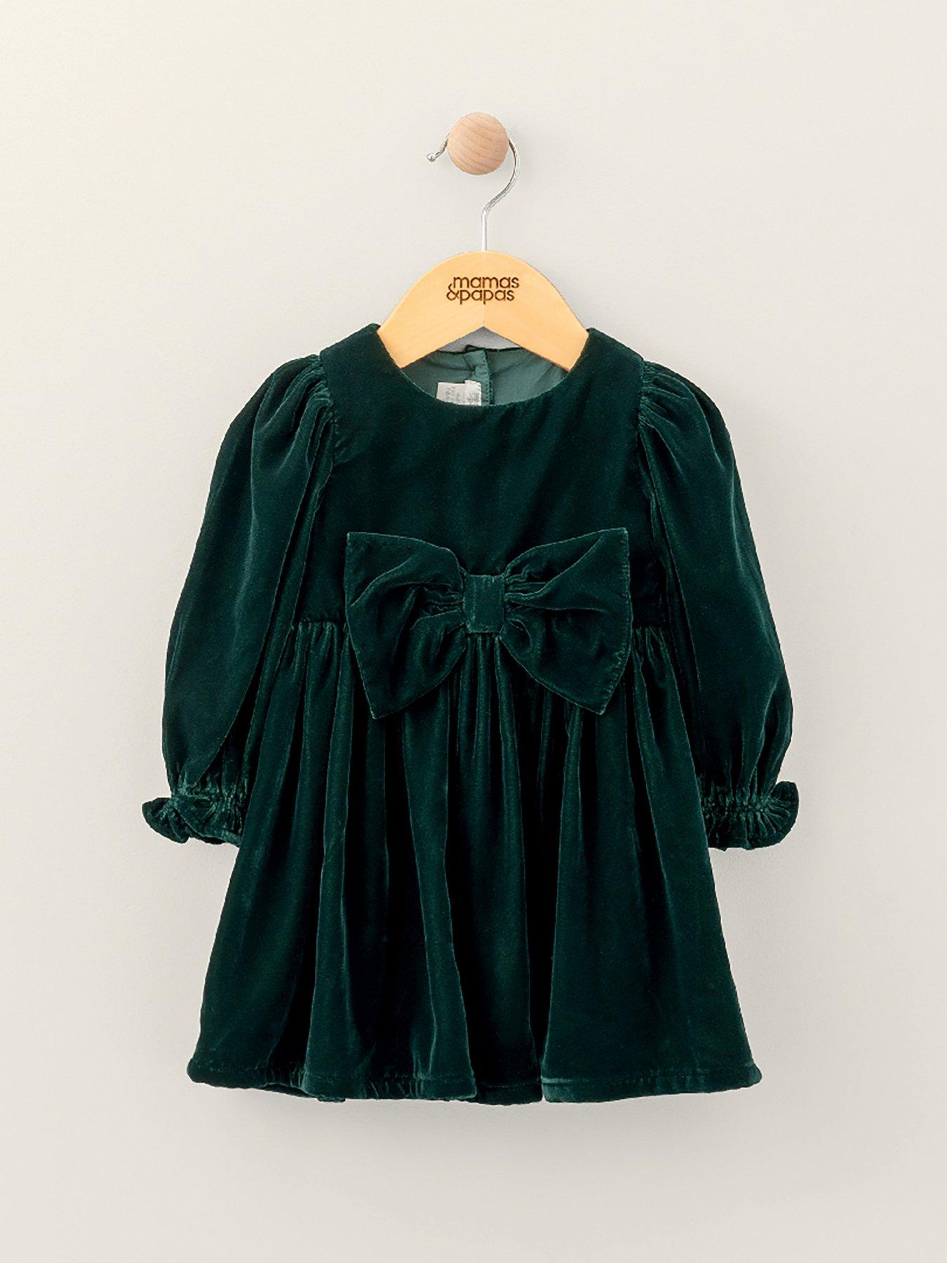 mamas-papas-baby-girls-velvet-bow-dress-greenoutfit