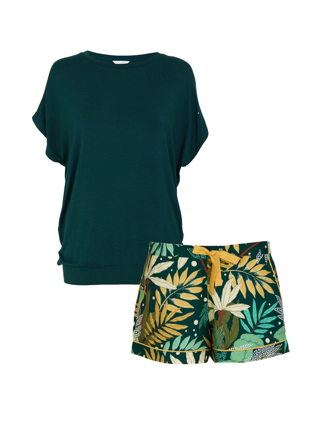 Cyberjammies Slouch Jersey Pyjama Top  &  Woven Shorts - Green