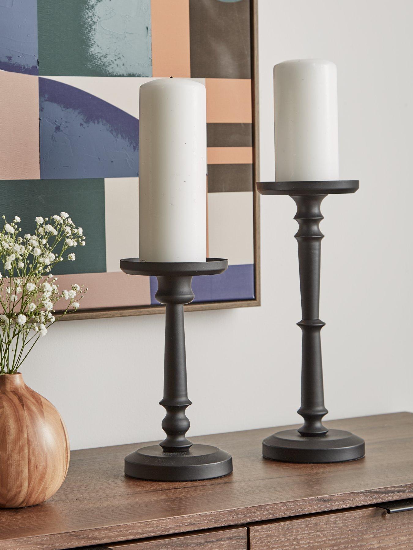 Very Home Set Of 2 Black Pillar Candles