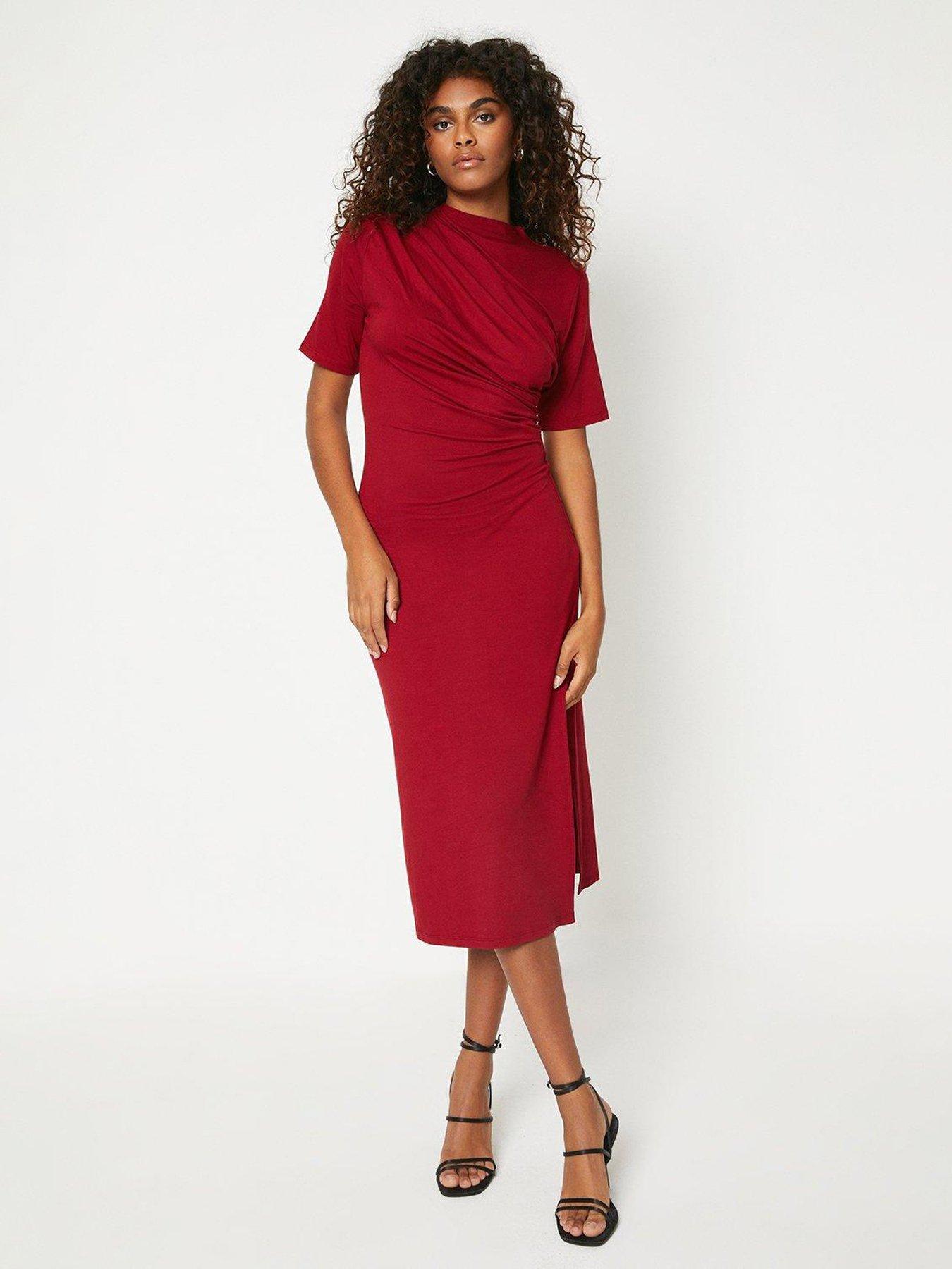 Dorothy Perkins Ruched Short Sleeve Midi Dress Berry Very Ireland