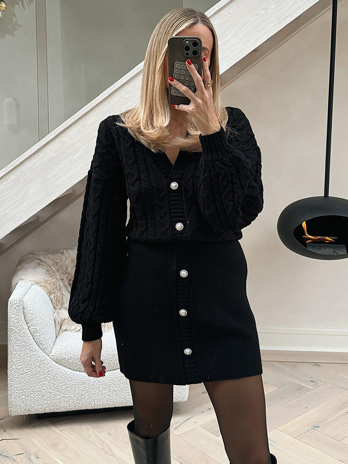 in-the-style-perrie-sian-button-up-knit-midi-dress-black