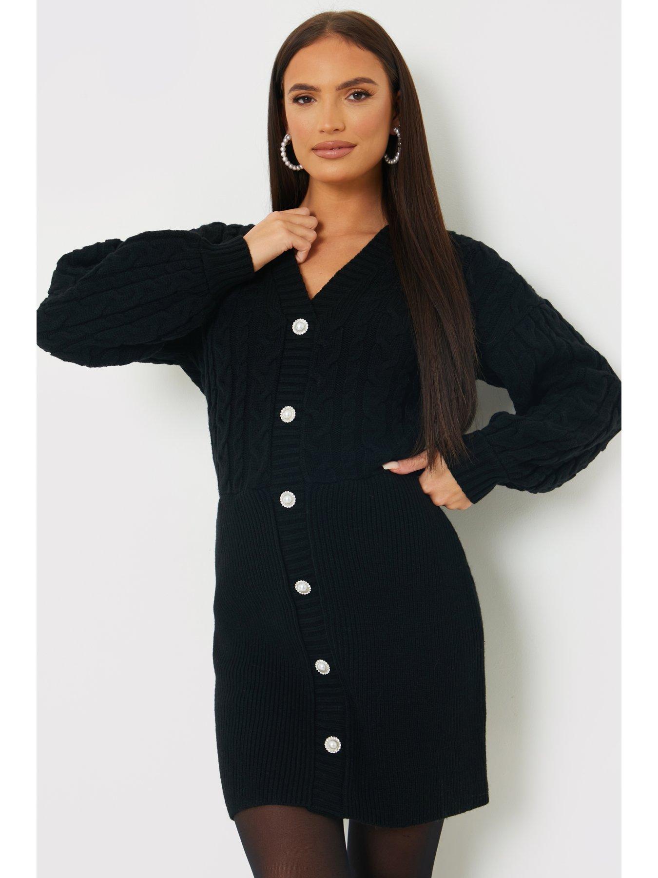 in-the-style-perrie-sian-button-up-knit-midi-dress-blackstillFront