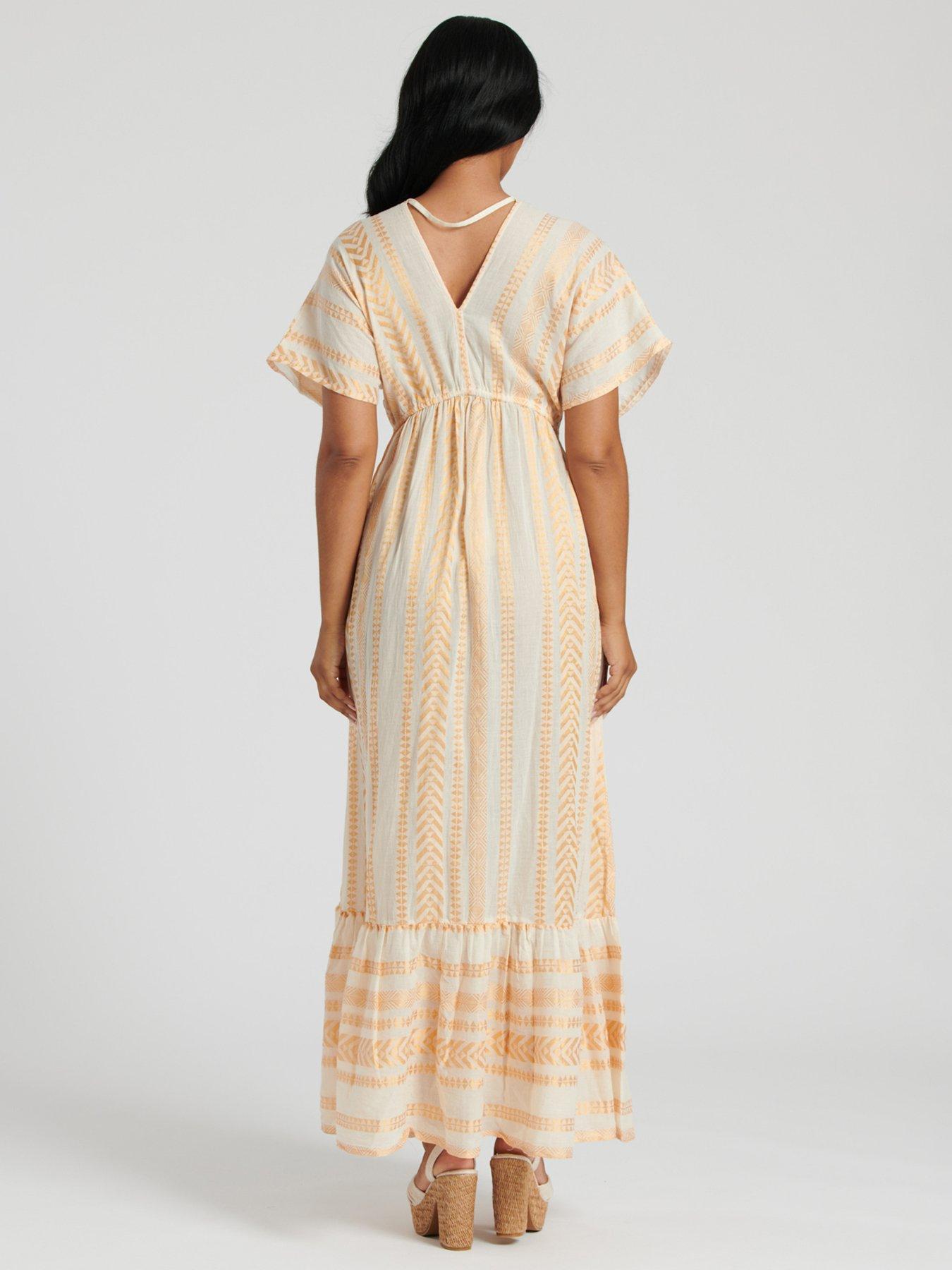 south-beach-metallic-jacquard-v-neck-maxi-dress-goldstillFront