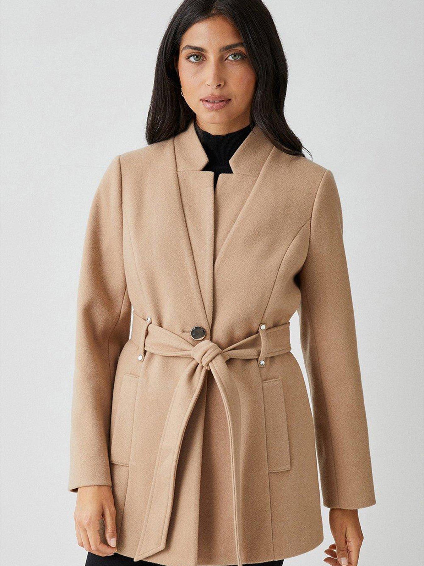 Dorothy perkins camel belted wrap clearance coat