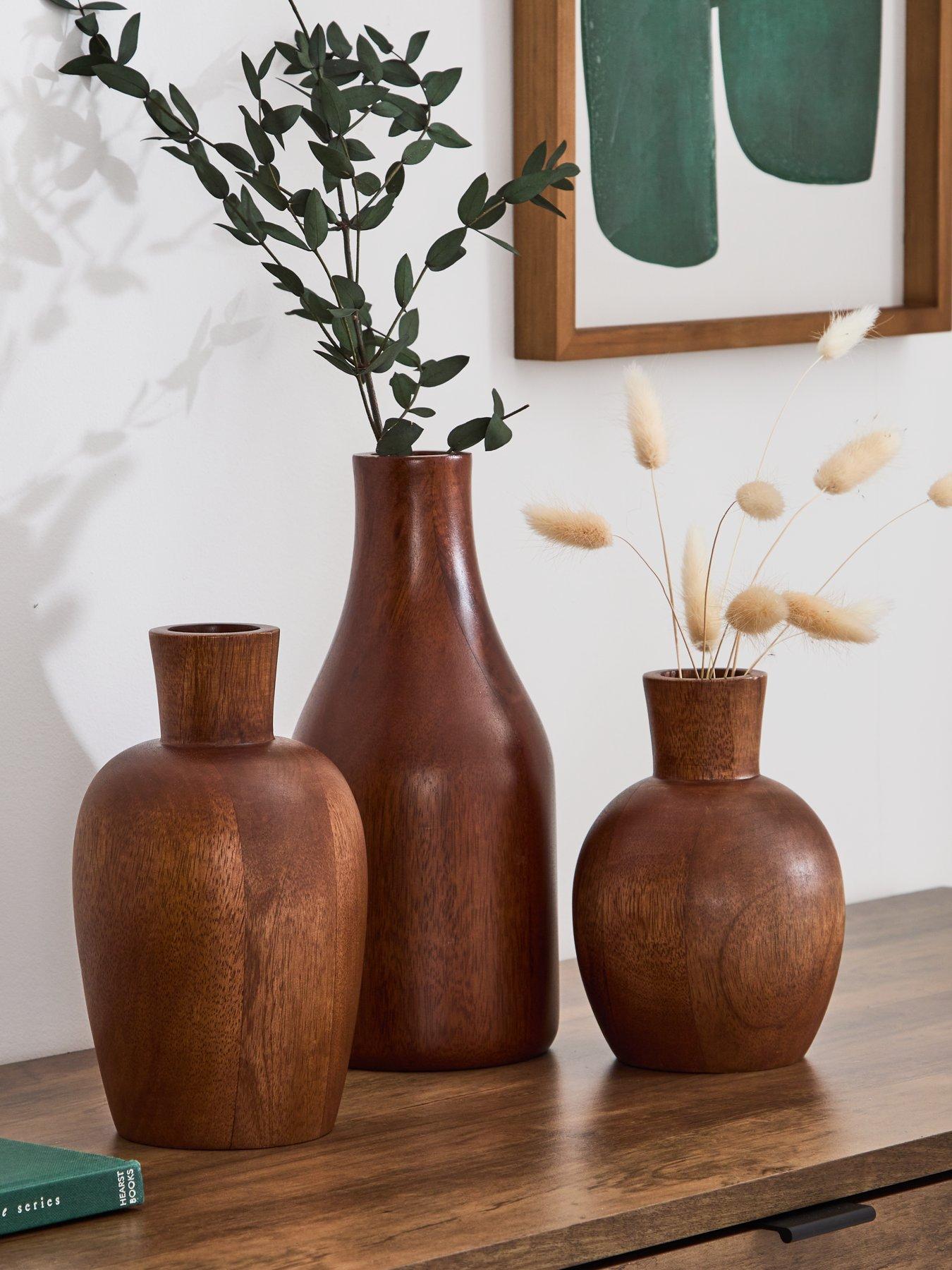Very Home Set of 3 Dark Wood Vases