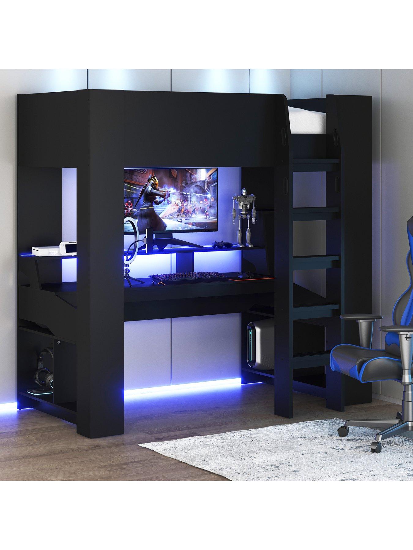 the-very-collection-maverick-gaming-high-sleeper-bed-with-mattress-options-buy-amp-save-black