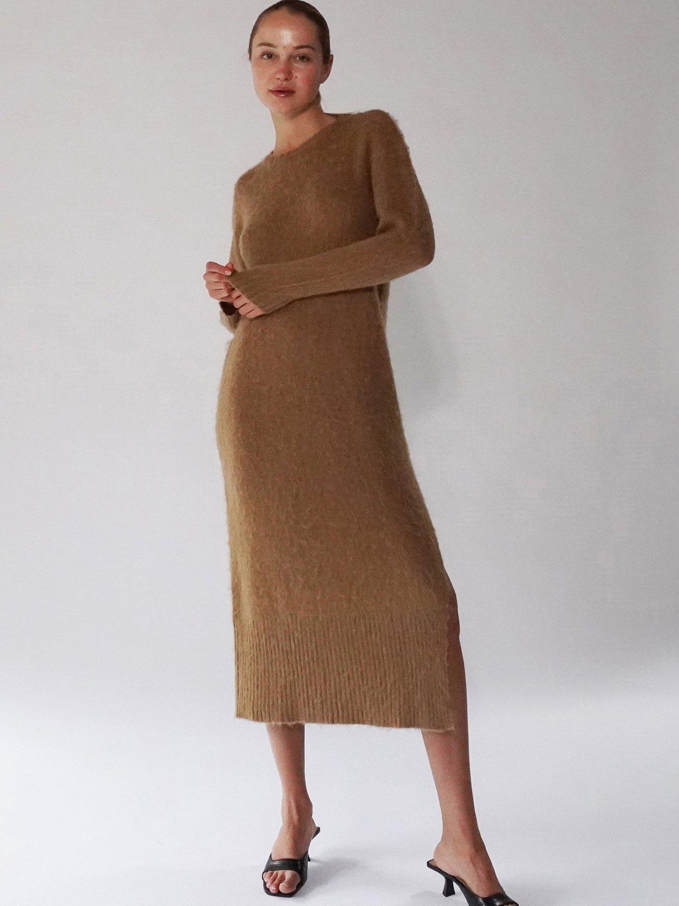 religion-cosy-heritage-knitted-midi-dress-camelfront