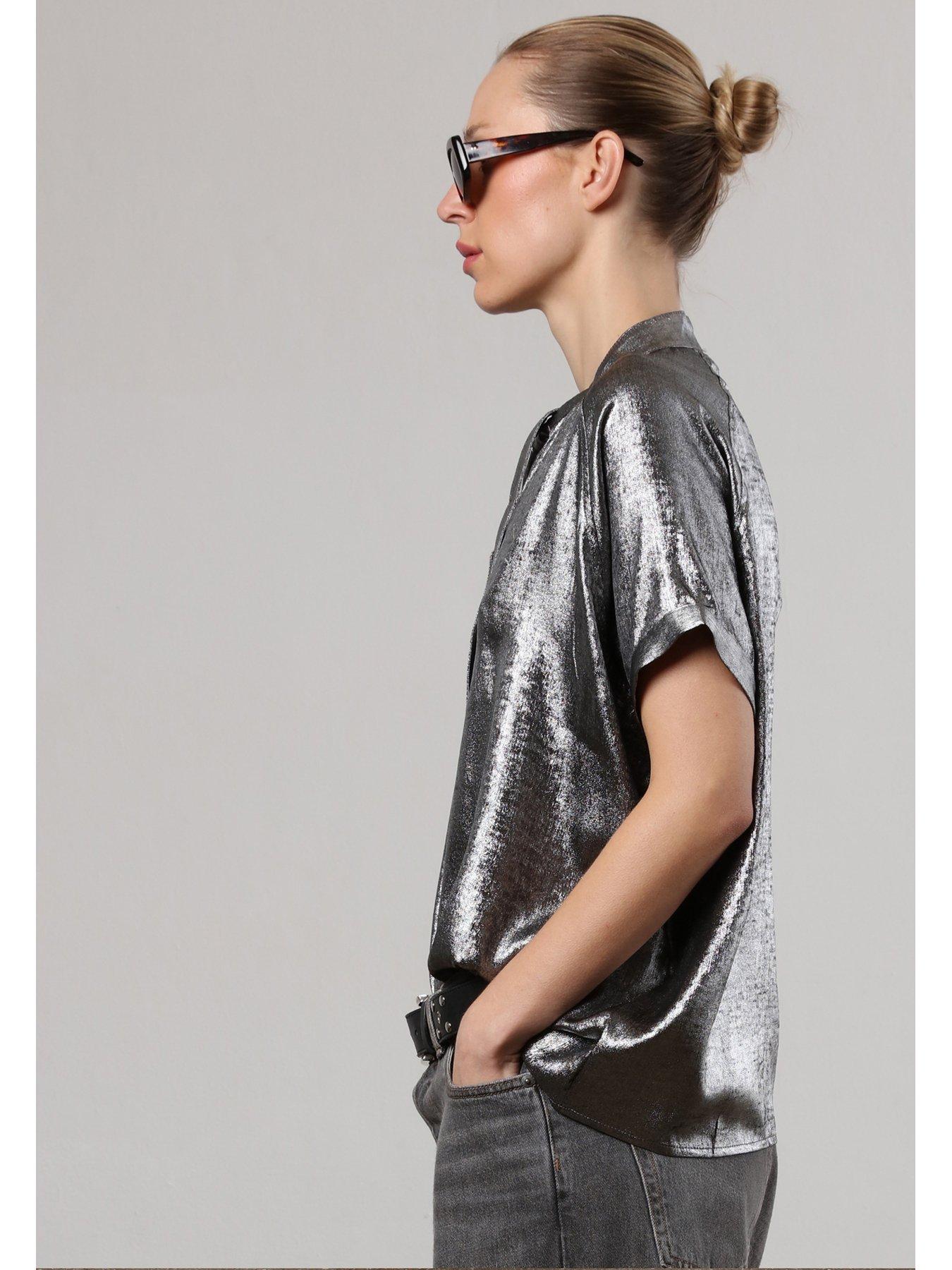 religion-silver-foil-oversized-fold-blouse-silveroutfit