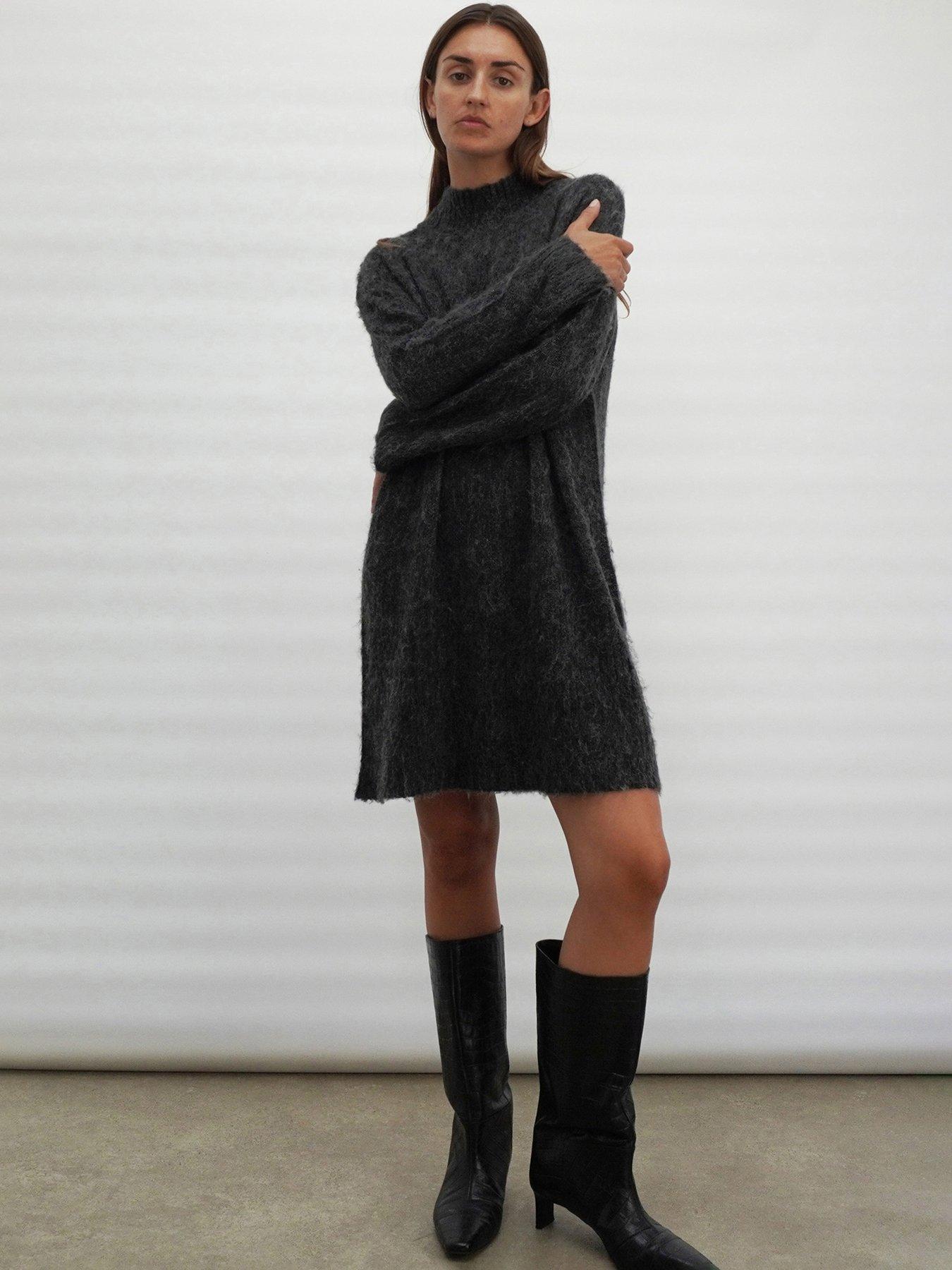 religion-oversized-lux-knitted-high-neck-tunic-dress-greyfront