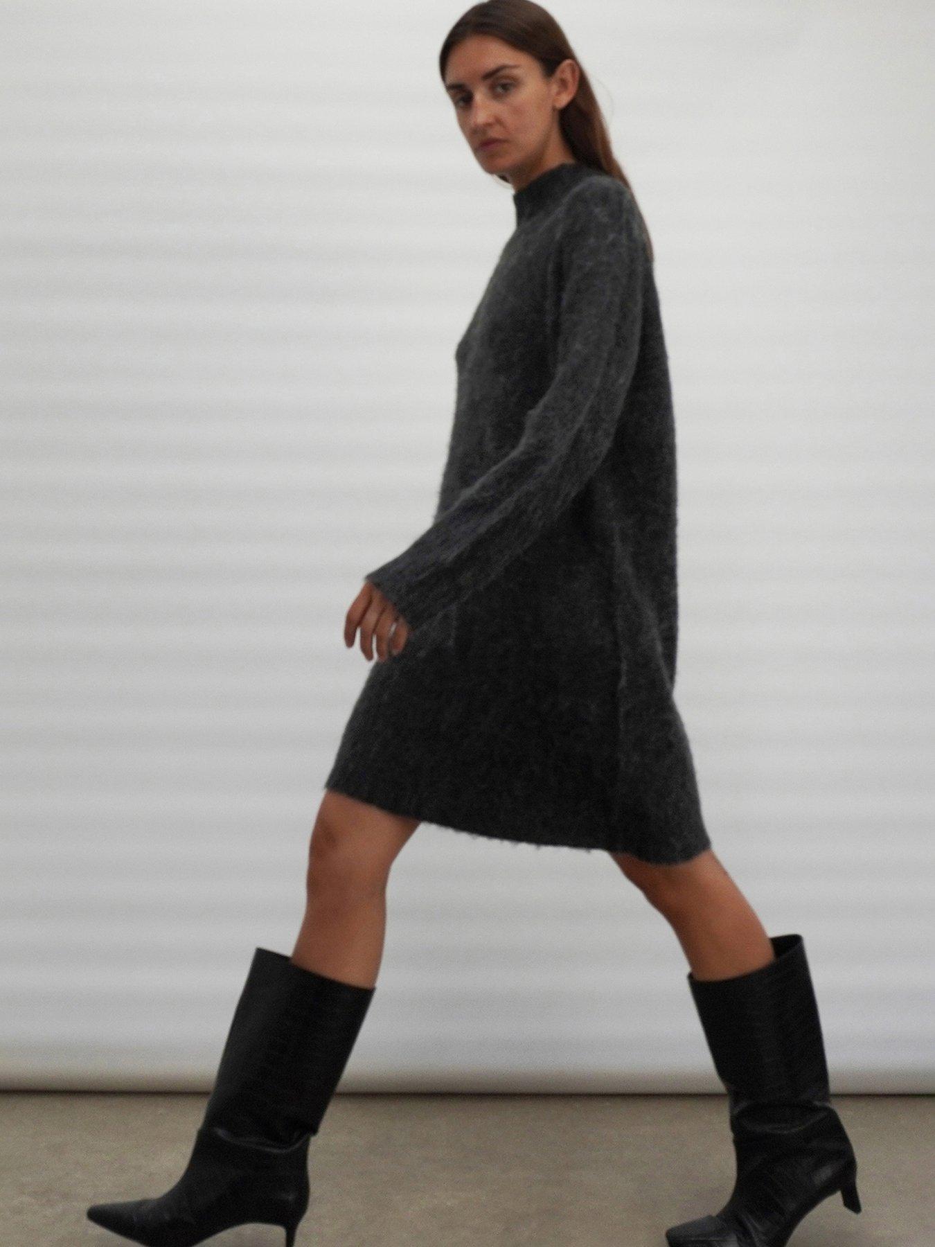 religion-oversized-lux-knitted-high-neck-tunic-dress-greystillFront