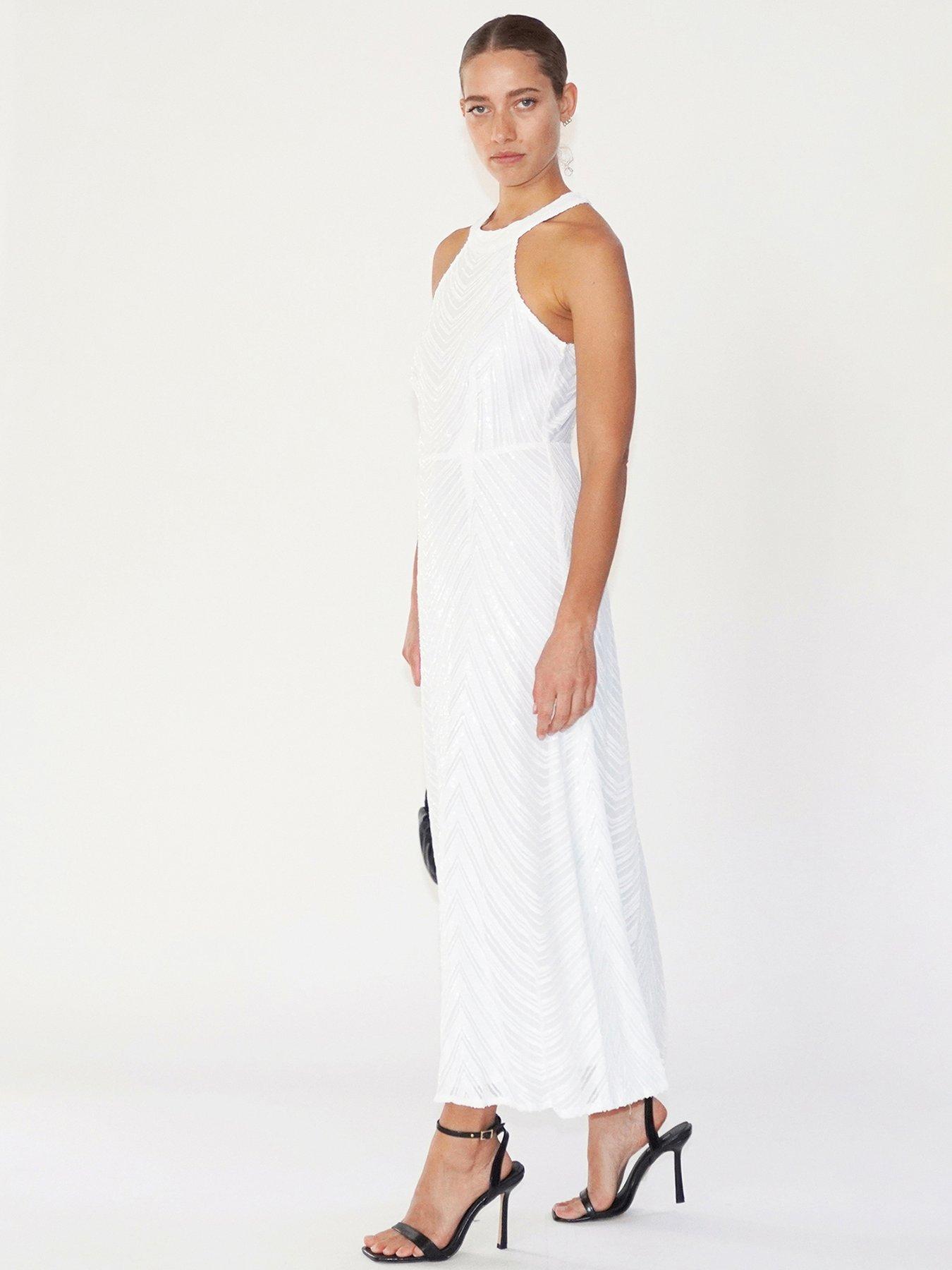 sachin and babi light blue dress Minimalist Open-Back Halter White Maxi Dress in Cotton