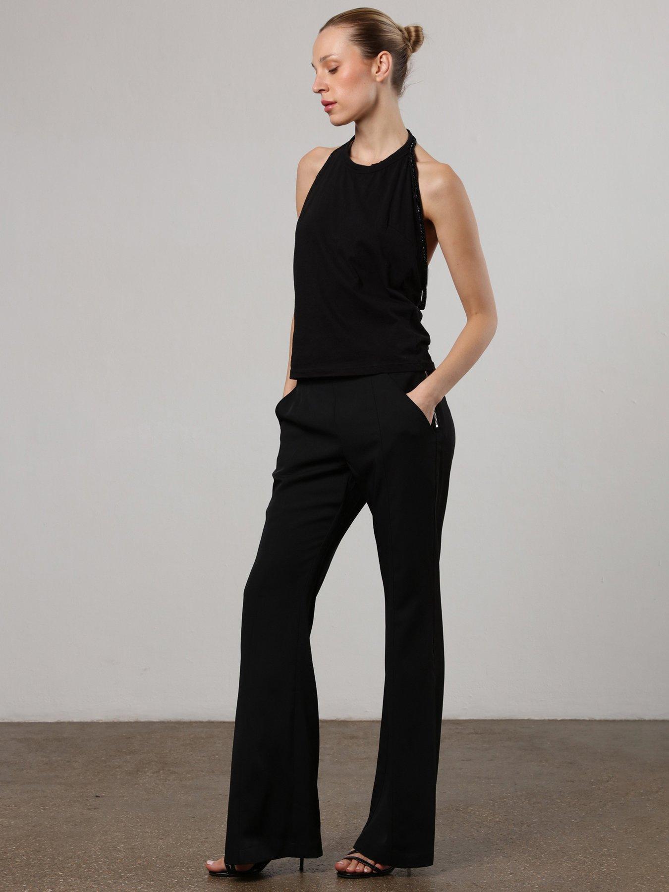 religion-flared-flux-trouser-with-flat-fronted-waist-and-elasticated-back-blackfront