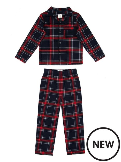 chelsea-peers-unisex-kids-christmas-check-woven-pyjamas-navy
