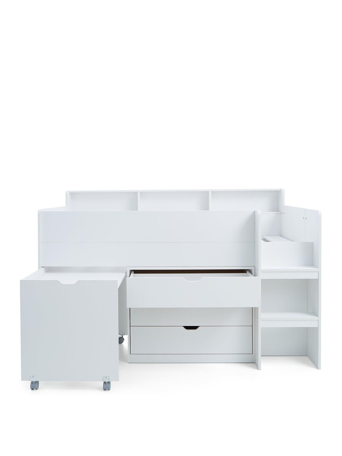 Image 2 of 6 of Very Home Aspen Mid Sleeper Bed Frame with Desk, Drawers and Shelves plus Mattress Options (Buy and SAVE!)&nbsp;- White